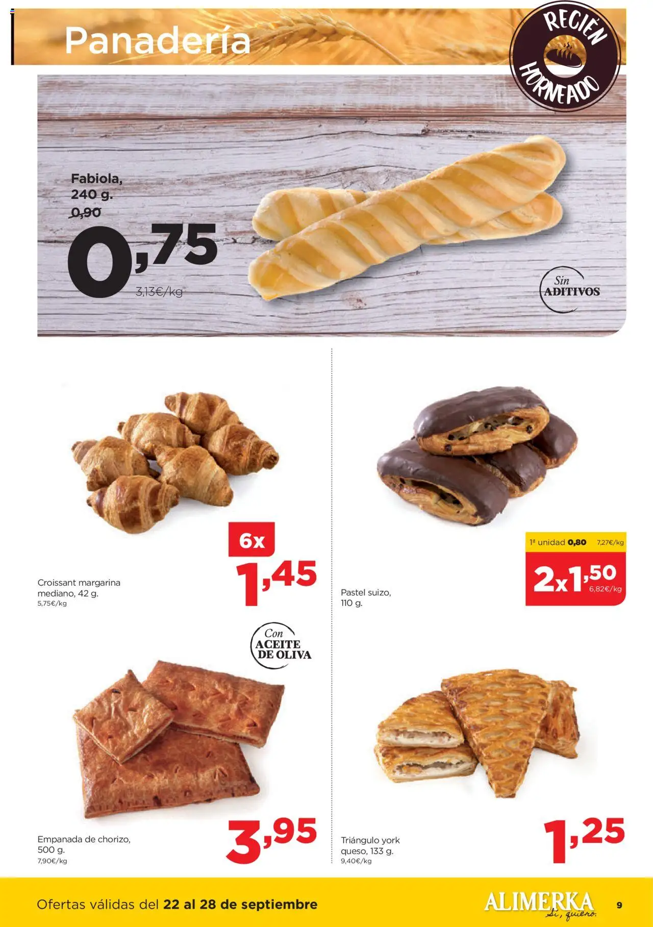 Alimerka folleto Castilla y León │ válido desde el 22.09.2025 | Página: 9 | Productos: Aceite, Croissant, Margarina, Panadería