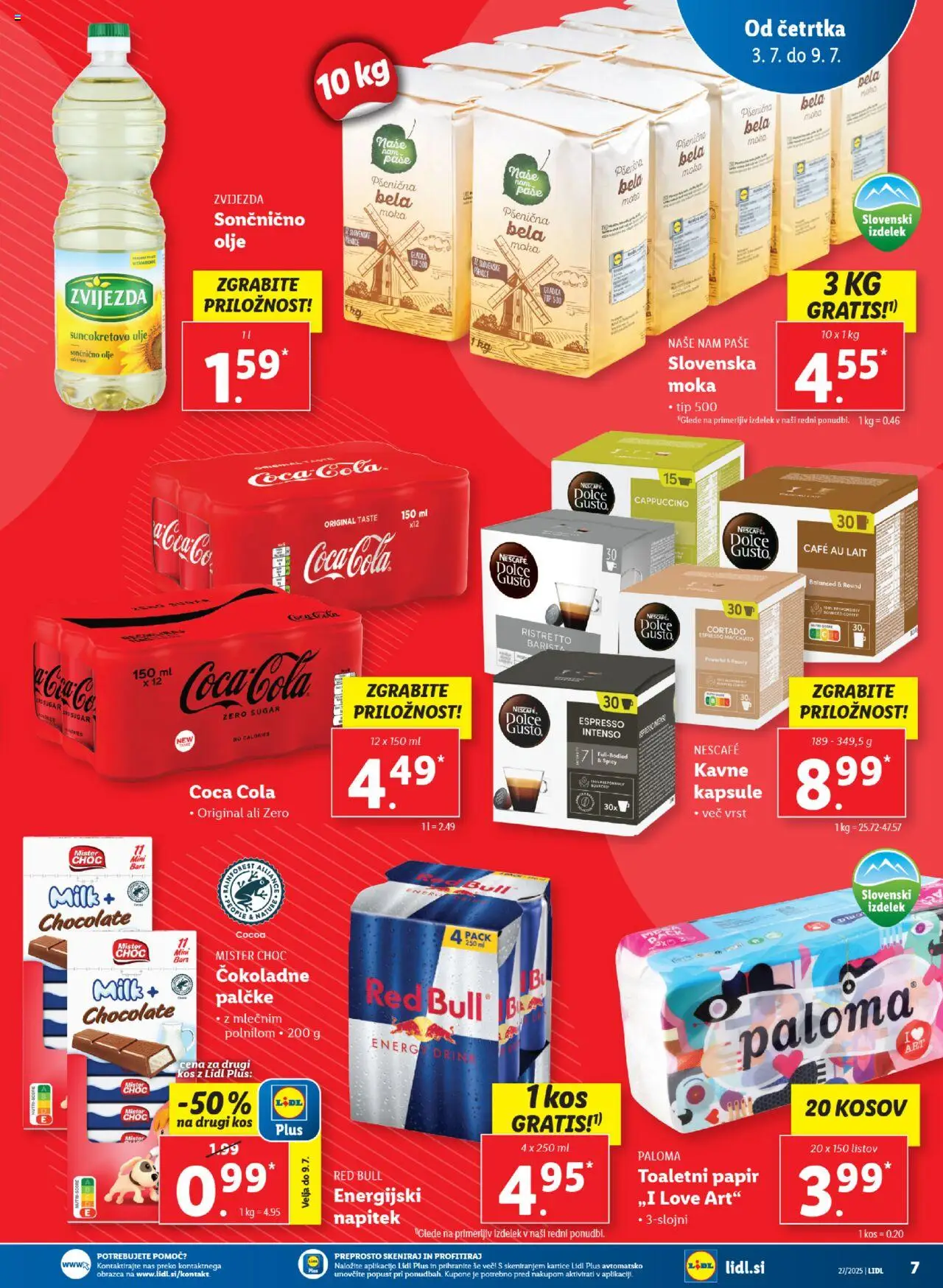 Lidl - Maribor │ velja od 03.07.2025 | Stran: 7 | Izdelki: Toaletni papir, Moka, Kos, Olje