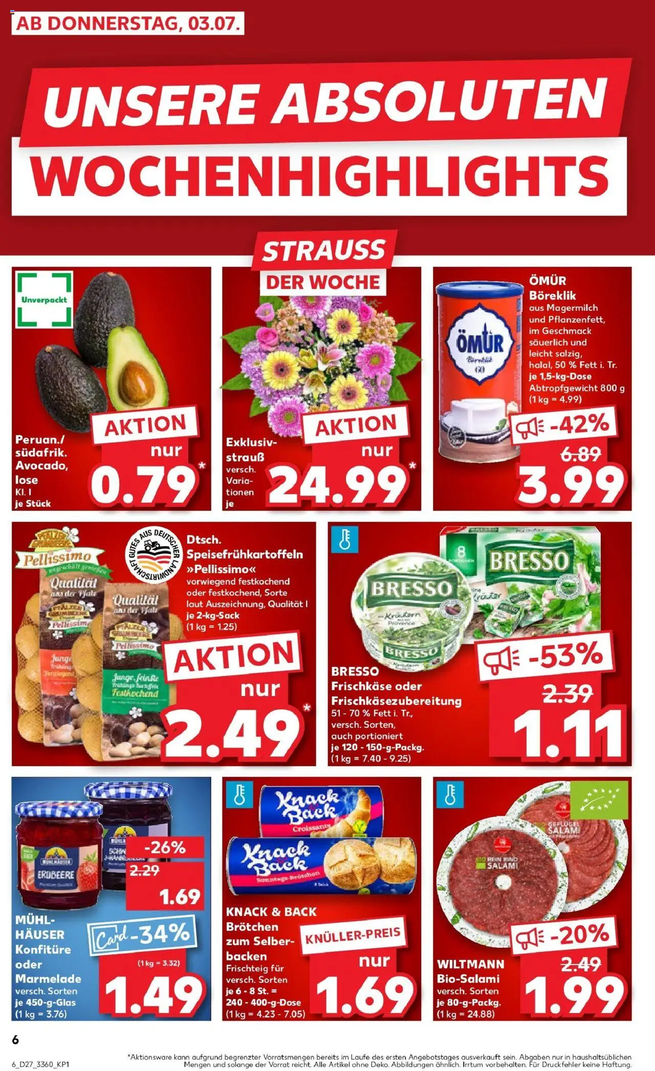 Kaufland prospekt Strausberg	 - gültig ab dem 03.07.2025 | Seite: 6 | Produkte: Bresso, Croissant, Salami, Frischkase
