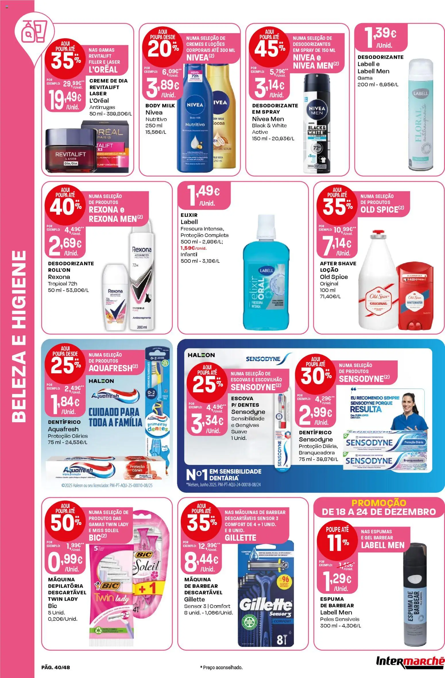 Intermarché folheto │ válido de 18.12.2025 | Página: 40 | Produtos: Desodorizante, Antitranspirante, Sérum, Creme