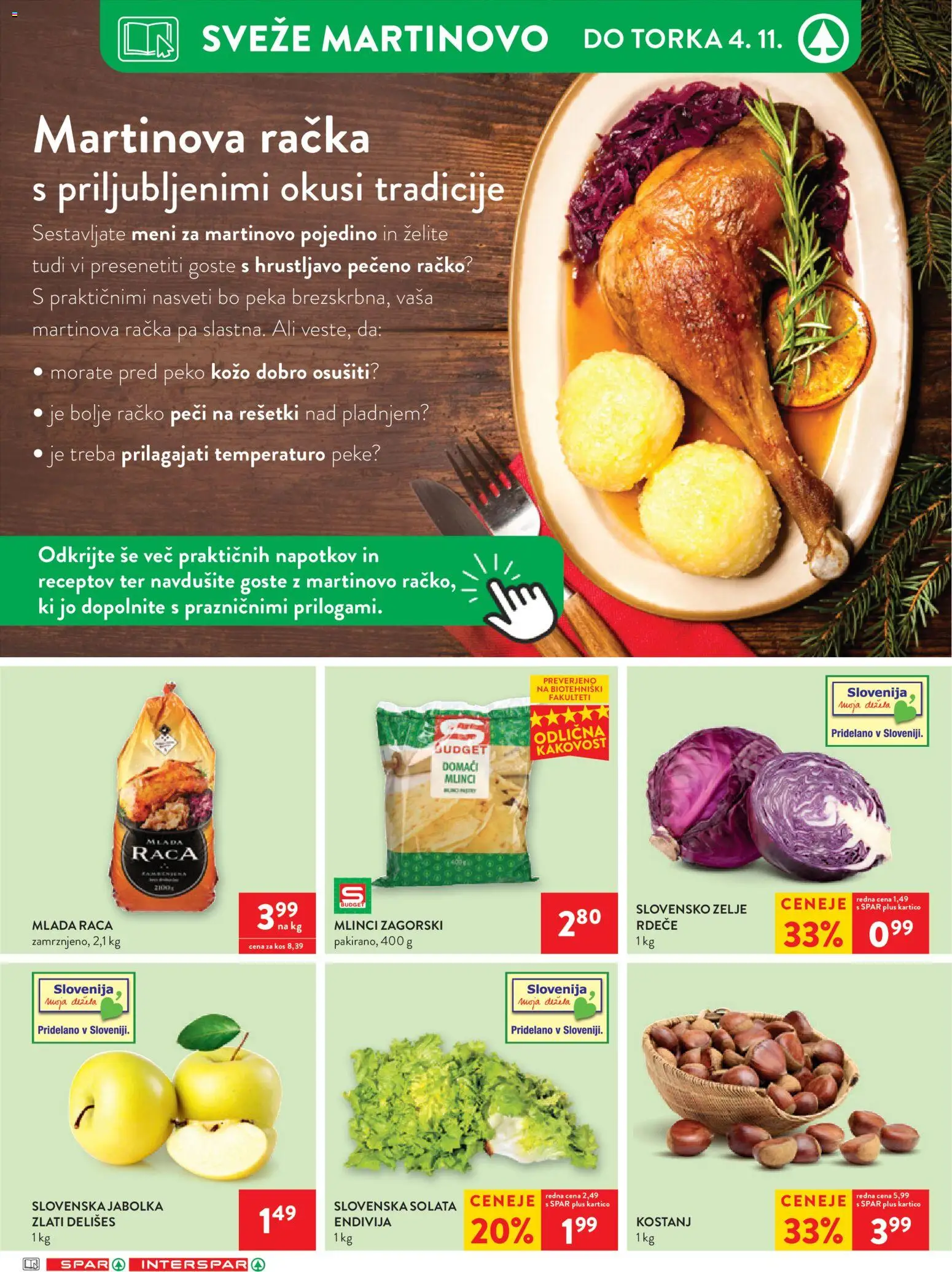 Novi Spar katalog ponudbe – veljaven od 29.10.2025 | Stran: 8 | Izdelki: Kos, Jabolka, Solata, Zelje