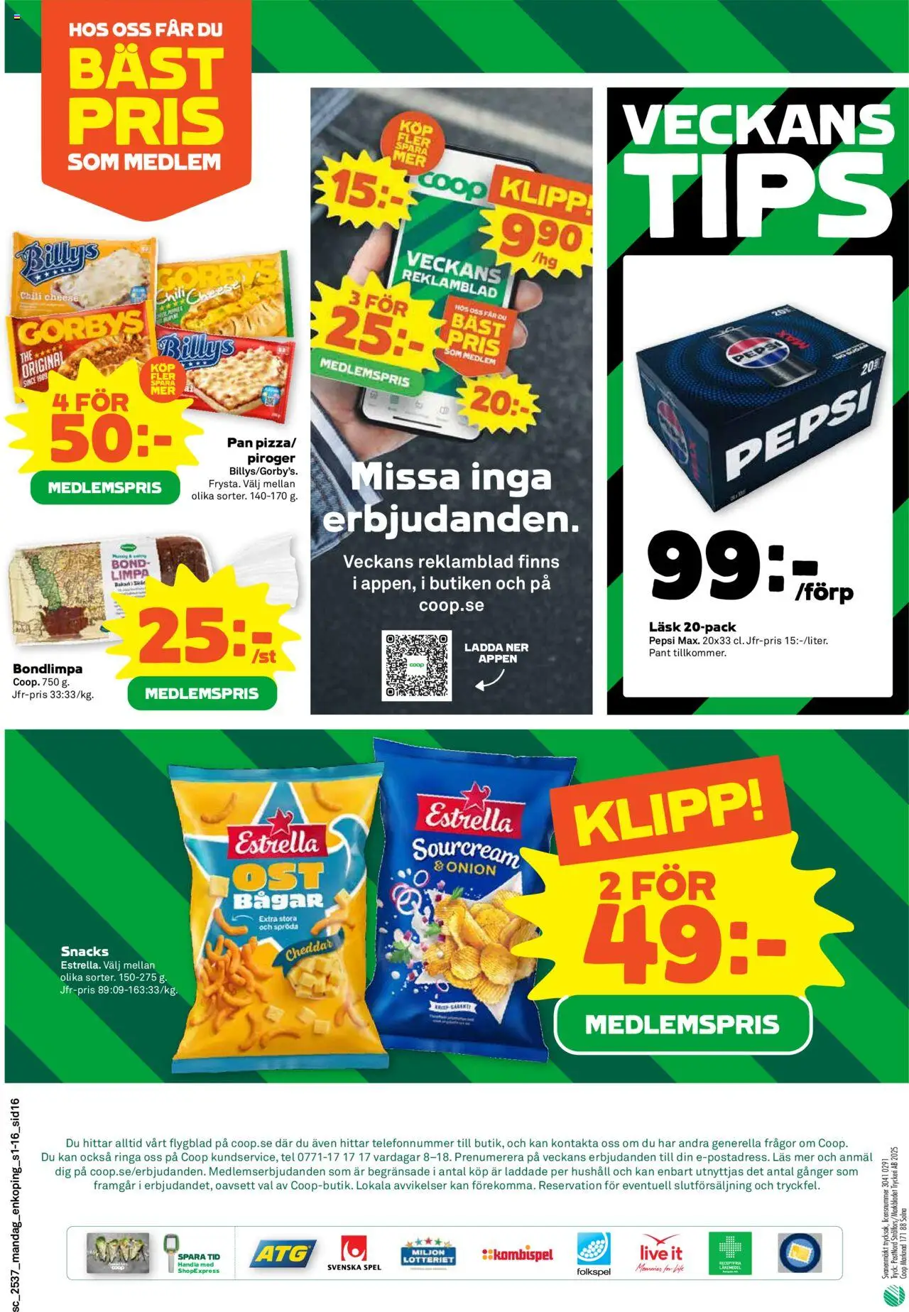 Stora Coop reklamblad aktuell från 08.09.2025 | Sida: 16 | Produkter: Cheddar, Pepsi, Chili, Spel