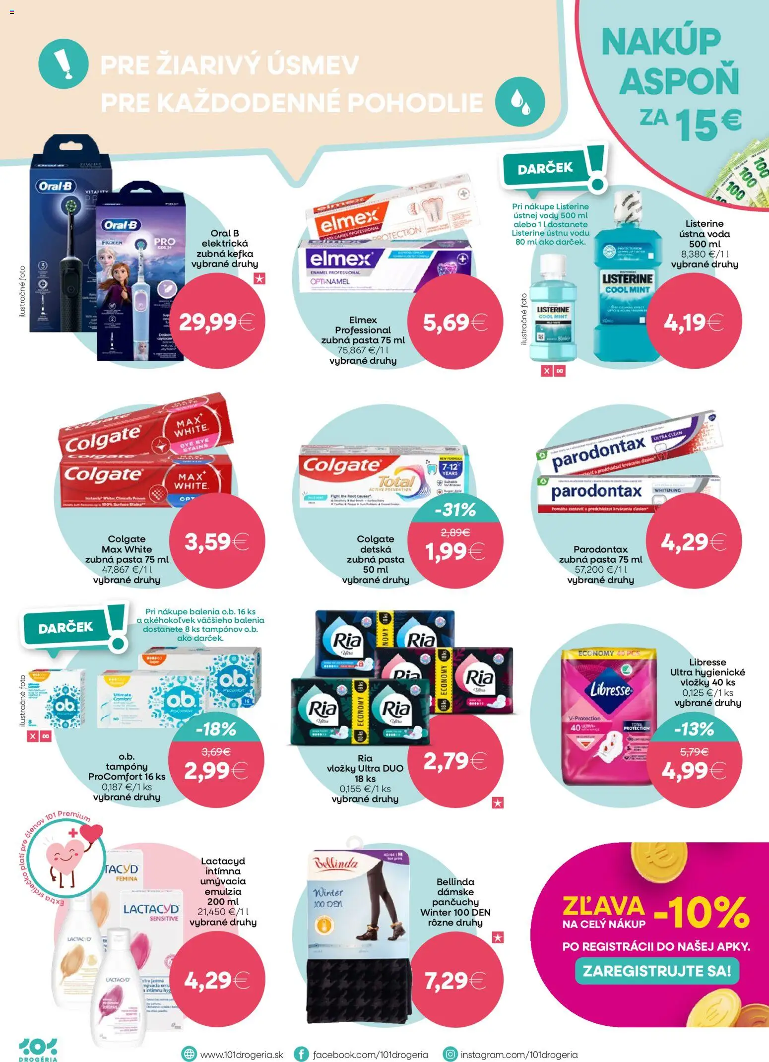 Nové 101 drogerie akcie – leták je platný od 17.12.2025 | Strana: 8 | Produkty: Zubná kefka, Listerine, Ústna voda, Voda
