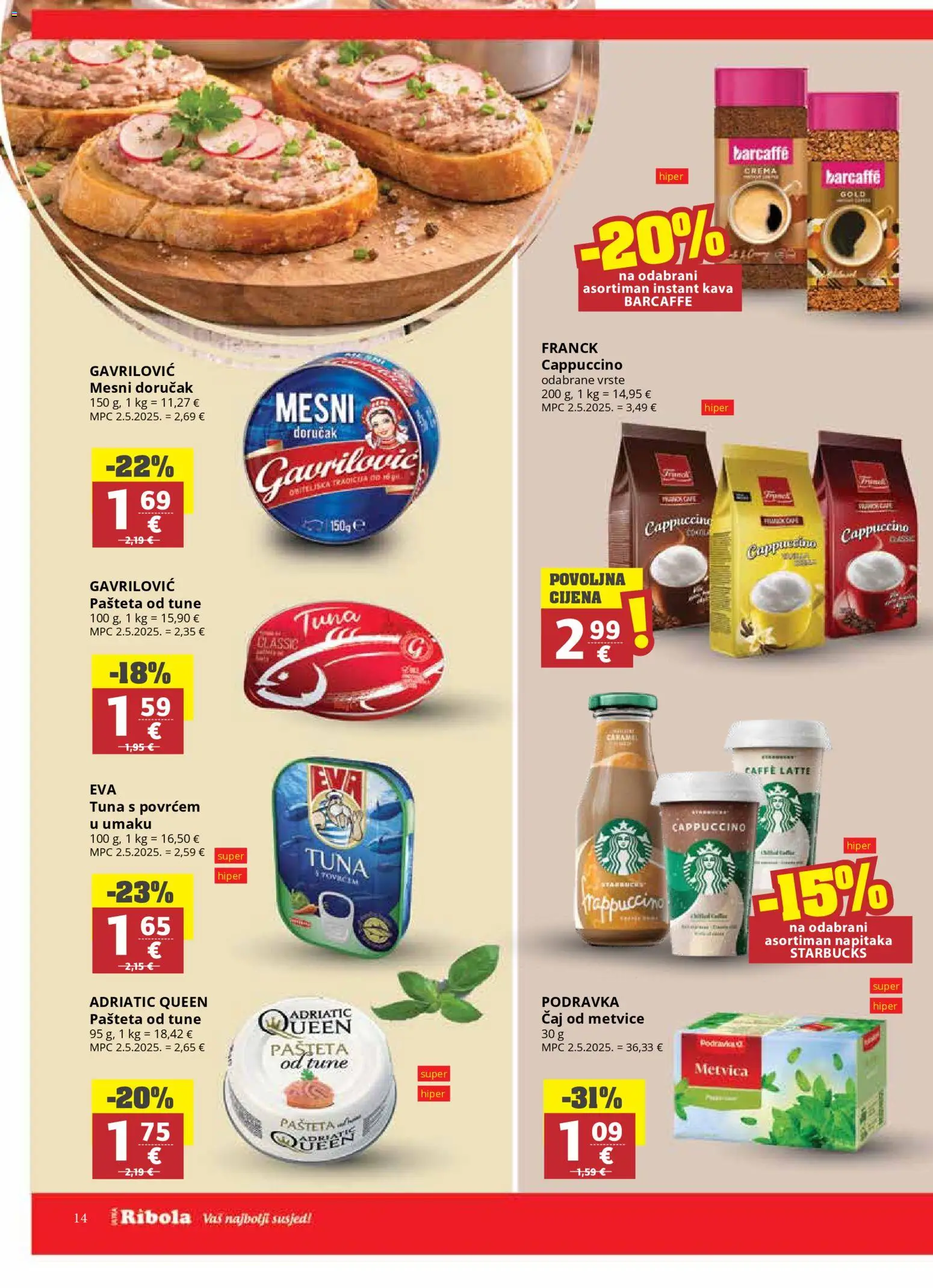 Ribola katalog | vrijedi od 11.03.2026 | Stranica: 14 | Proizvodi: Podravka, Čaj, Pašteta, Tuna