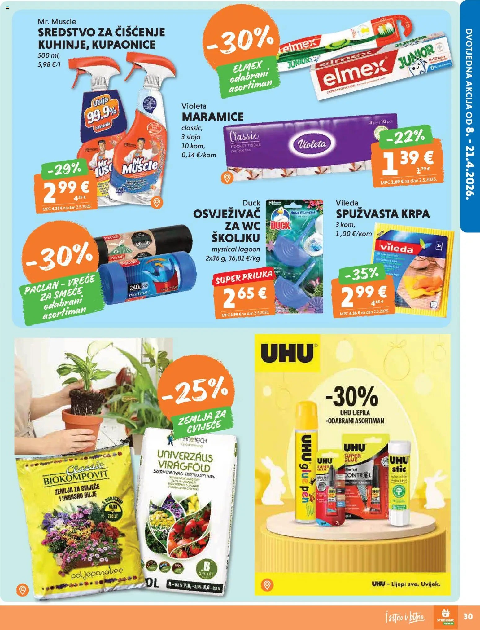 Studenac katalog | vrijedi od 15.04.2026 | Stranica: 31 | Proizvodi: Cvijeće, Zemlja za cvijeće, Violeta, Vileda