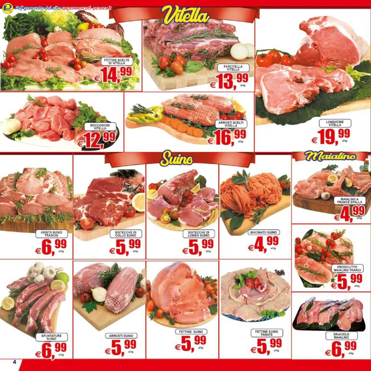 Volantino Pewex del 07.04.2026 | Pagina: 4 | Prodotti: Suino, Prosciutto, Macinato