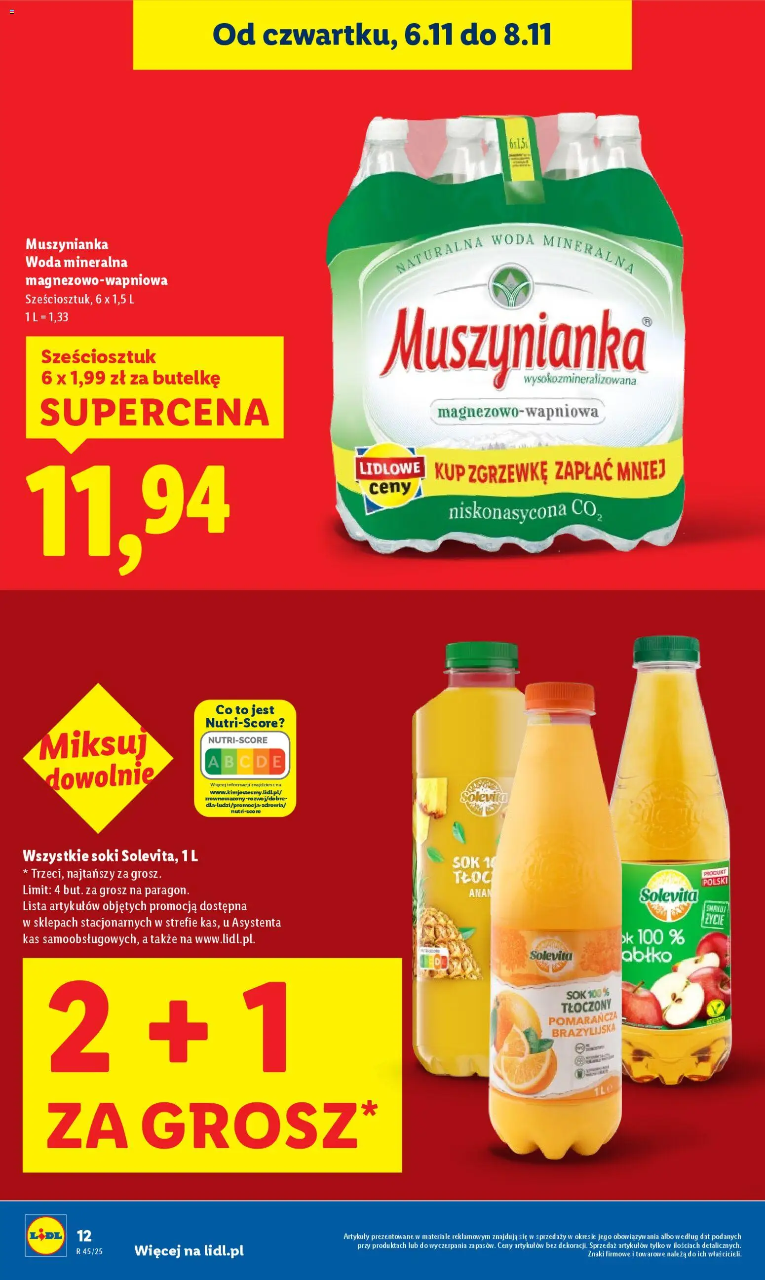 Lidl Gazetka od 06.11.2025 | Strona: 12 | Produkty: Muszynianka, Soki, Sok, Woda