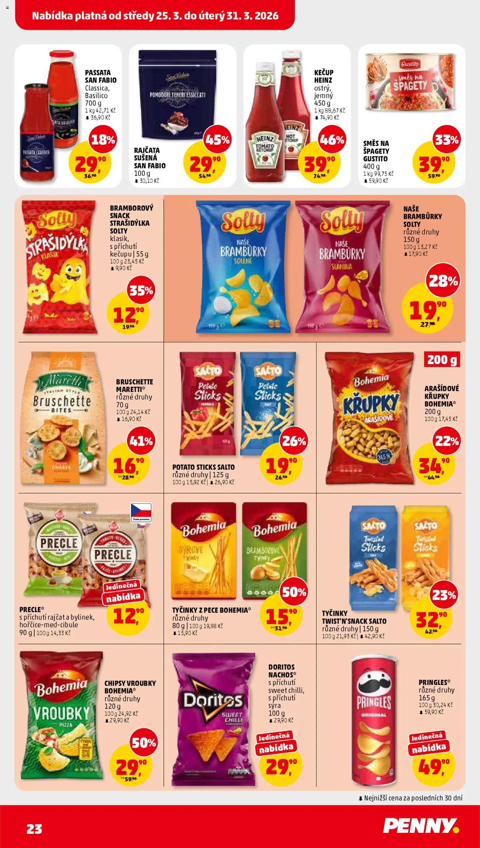 Penny Market leták od 25.03.2026 | Strana: 23 | Produkty: Bramburky, Pringles, Špagety, Doritos