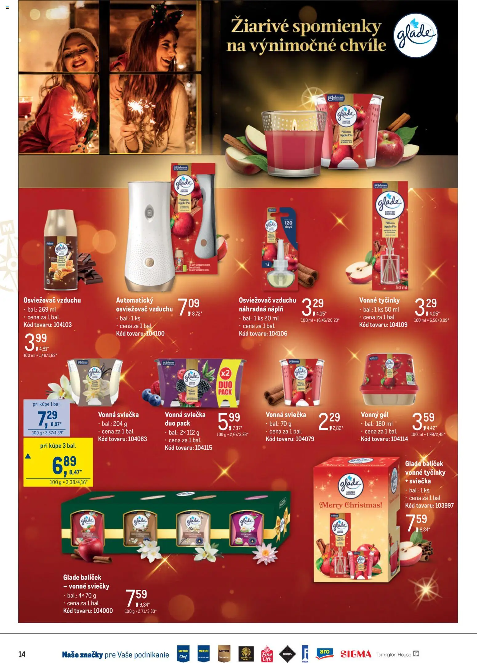 Nové Metro akcie – leták je platný od 19.11.2025 | Strana: 14 | Produkty: Osviežovač vzduchu, Apple, Sviečky