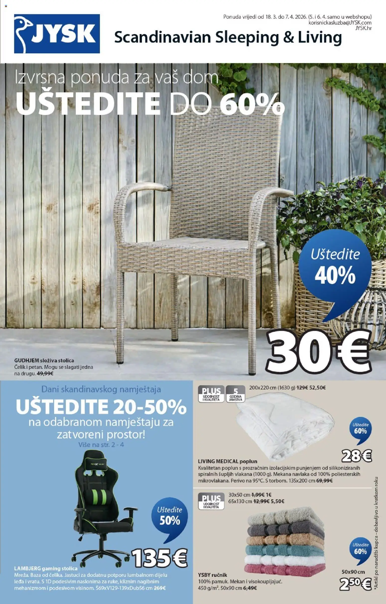 JYSK katalog | vrijedi od 18.03.2026 | Stranica: 1 | Proizvodi: Stolica, Ručnik, Poplun