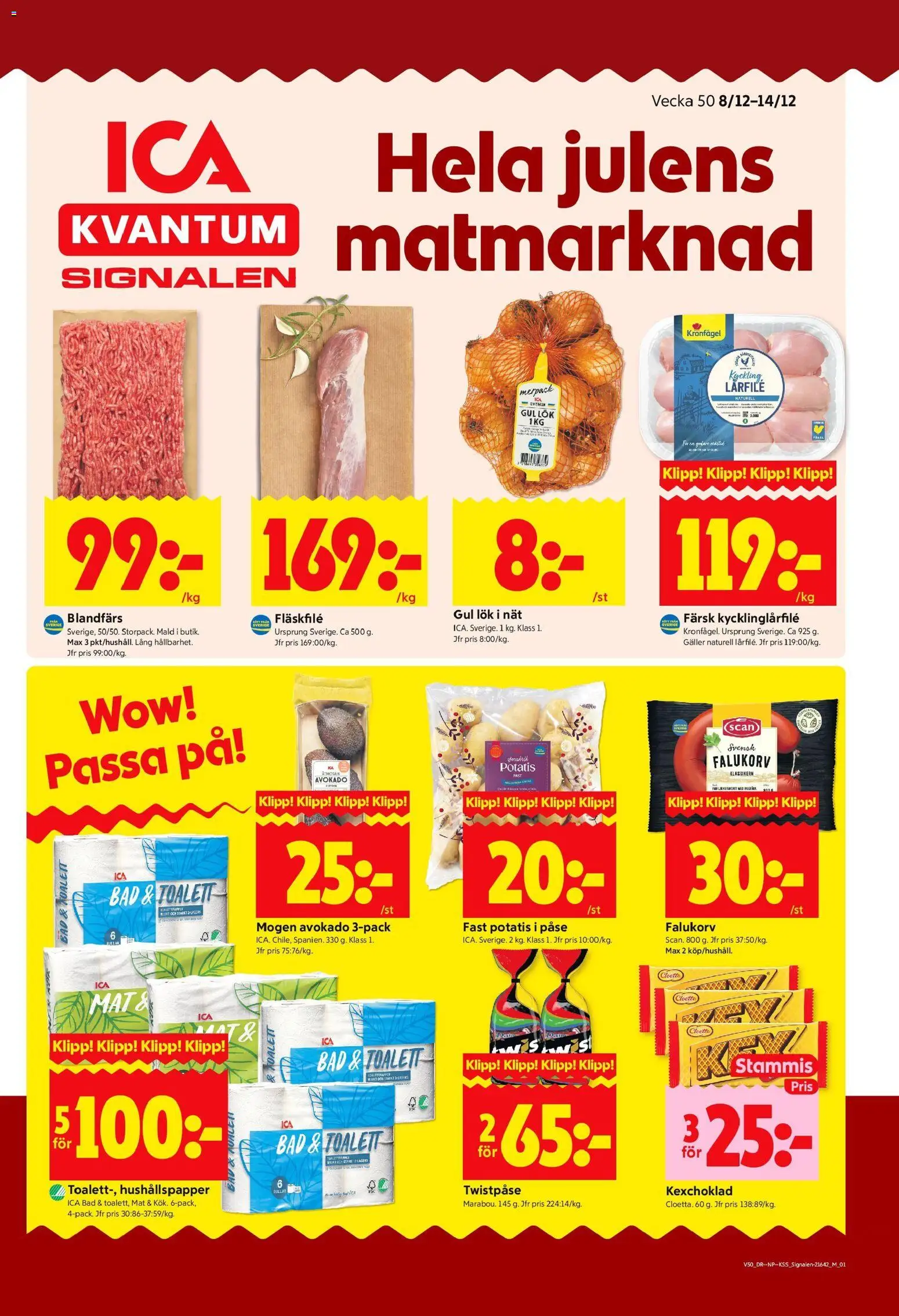 ICA Kvantum reklamblad aktuell från 08.12.2025 | Sida: 1 | Produkter: Hushållspapper, Falukorv, Toalett, Blandfärs