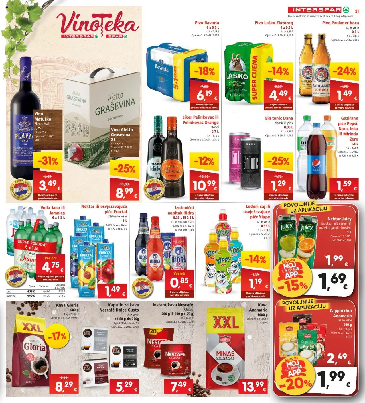 Interspar katalog | vrijedi od 27.08.2025 | Stranica: 21 | Proizvodi: Kava, Pivo, Kapsule za kavu, Vinoteka