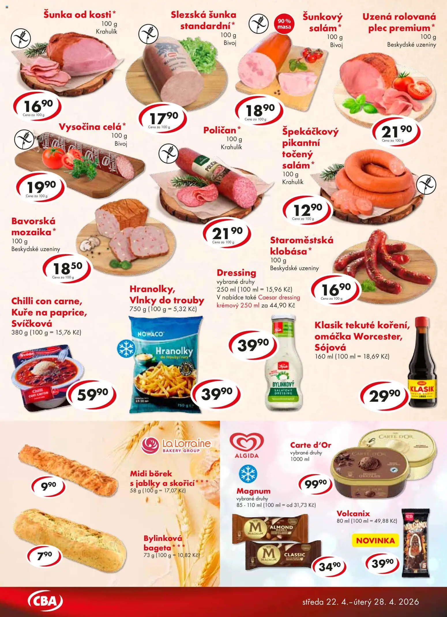 CBA leták - Premium od 22.04.2026 | Strana: 3 | Produkty: Šunka, Točený salám, Vysočina, Bageta