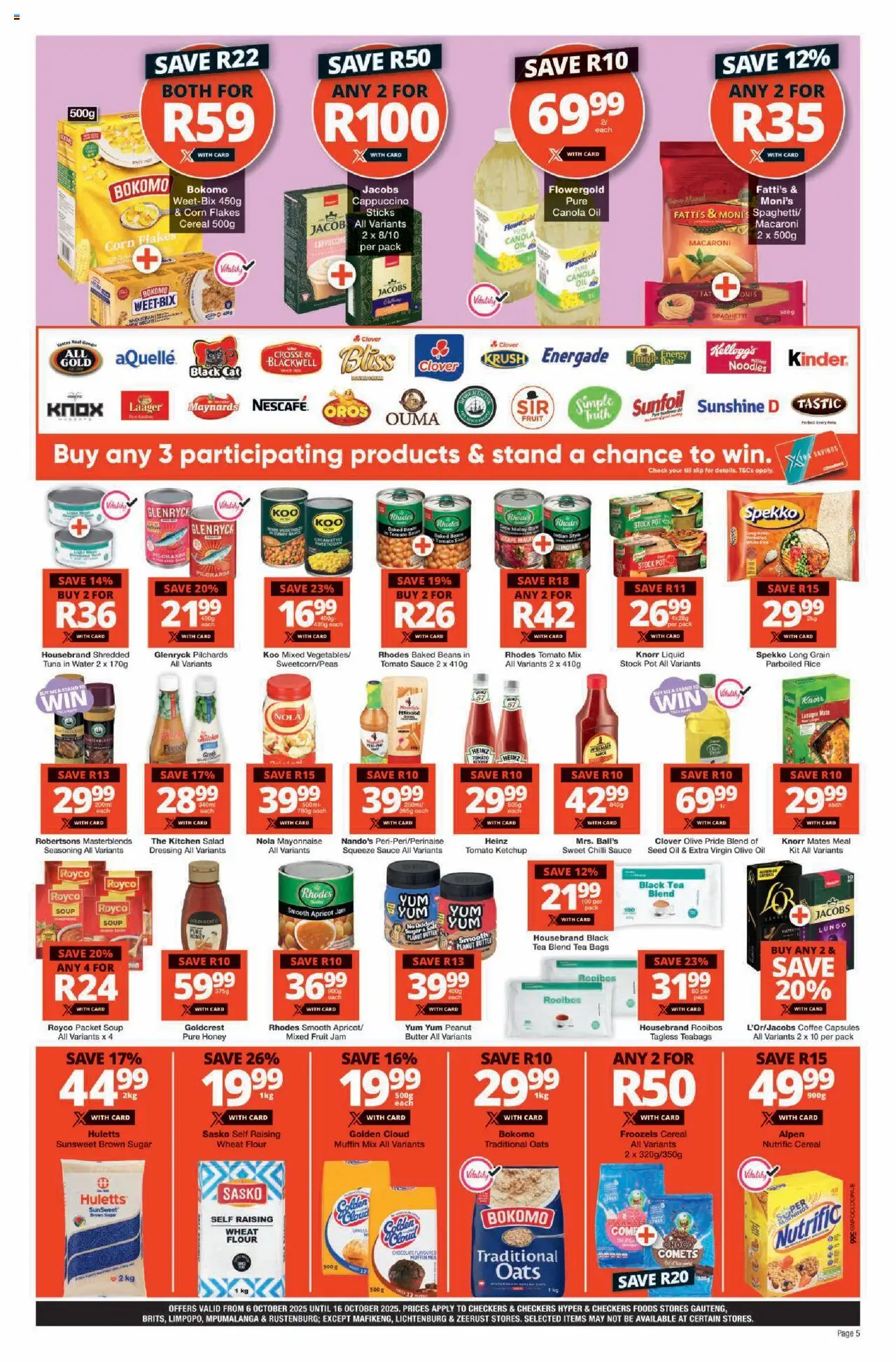 New Checkers catalogue – valid from 06.10.2025 | Page: 5 | Products: Corn, Chocolate, Tea, Mayonnaise