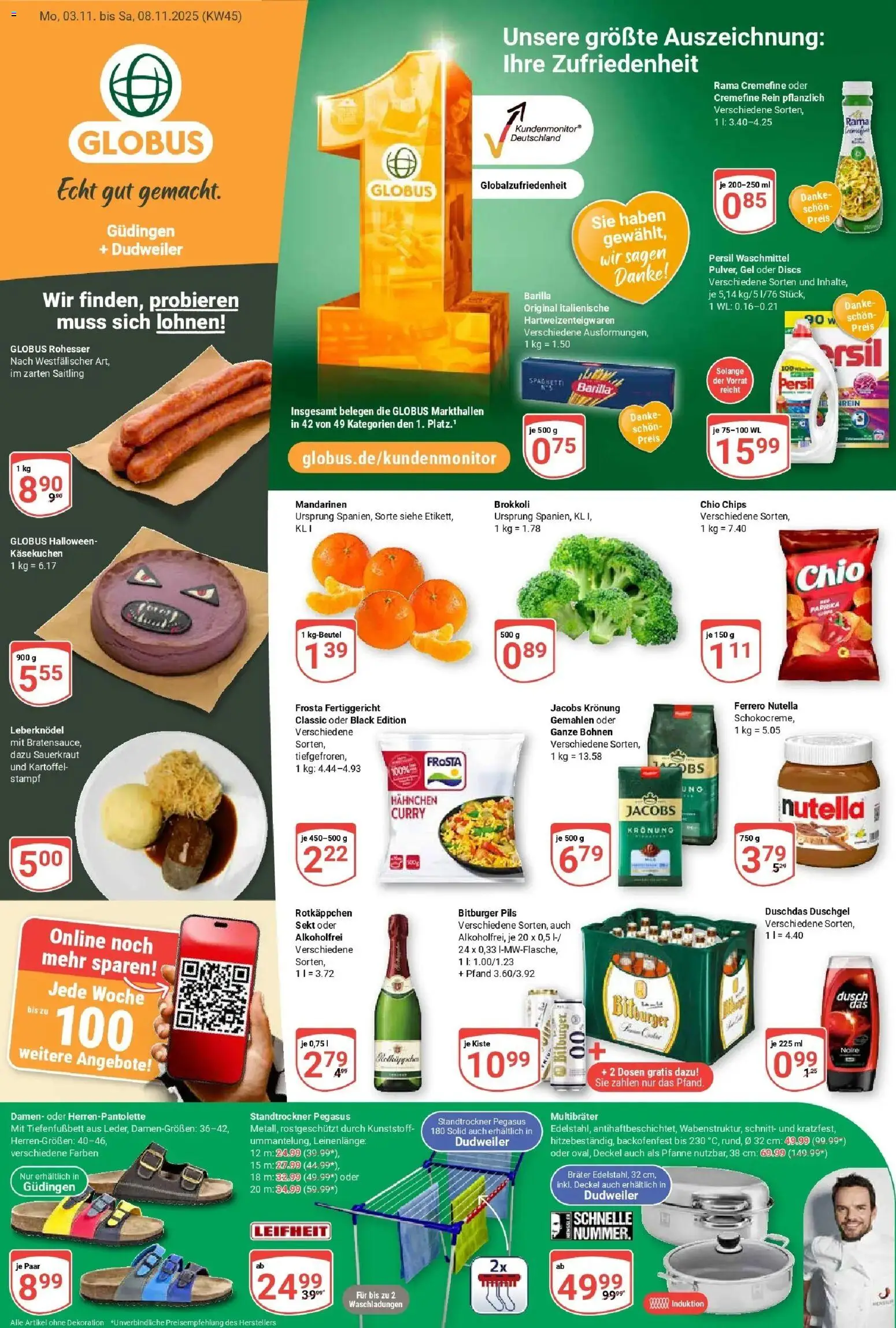 Globus prospekt Saarbrücken-Dudweiler	 (ab 02.11.2025) » Angebote online | Seite: 1 | Produkte: Hahnchen, Sekt, Nutella, Persil