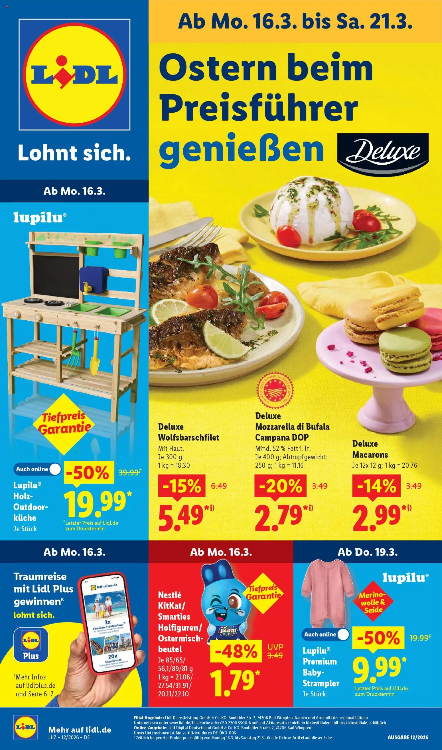 Lidl Prospekt Aarbergen – gültig ab 16.03.2026 | Seite: 1 | Produkte: Mozzarella, Bad, Smarties, Küche