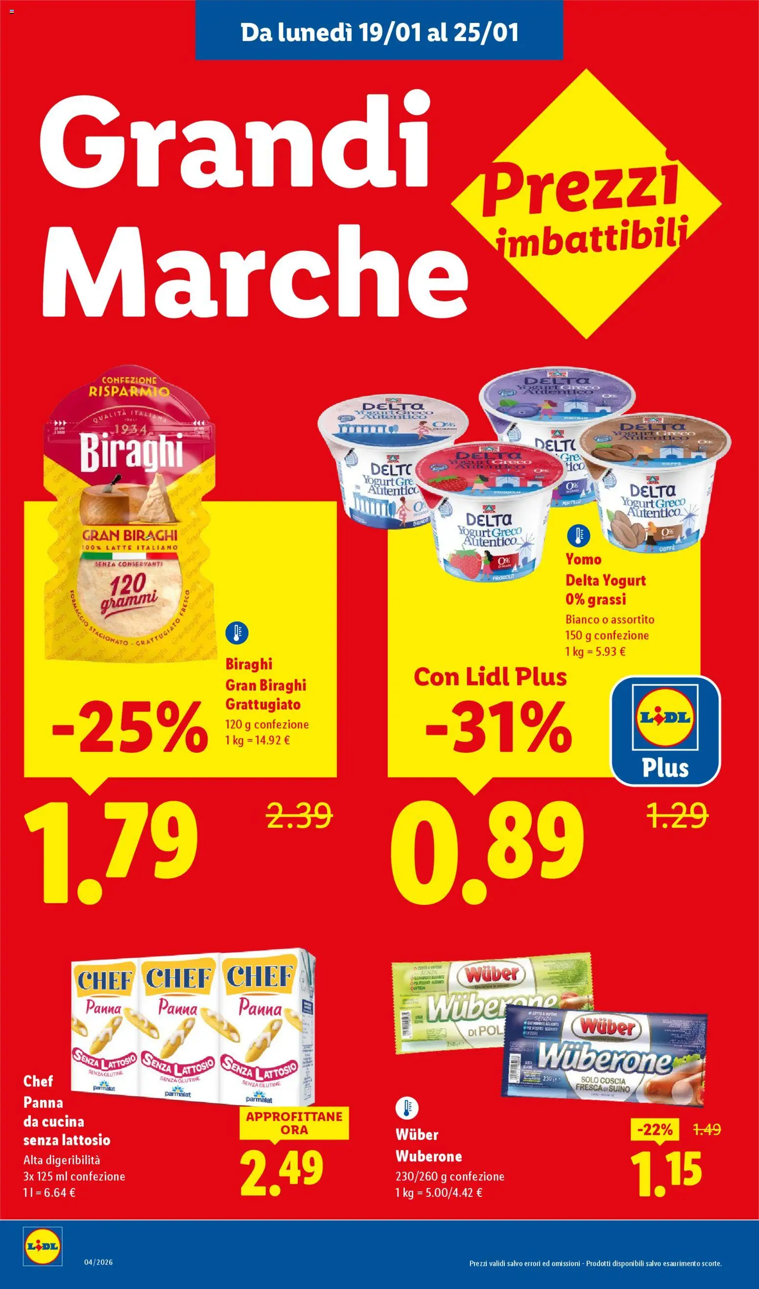 Volantino Lidl del 19.01.2026 | Pagina: 12 | Prodotti: Yogurt greco, Yogurt, Panna, Suino
