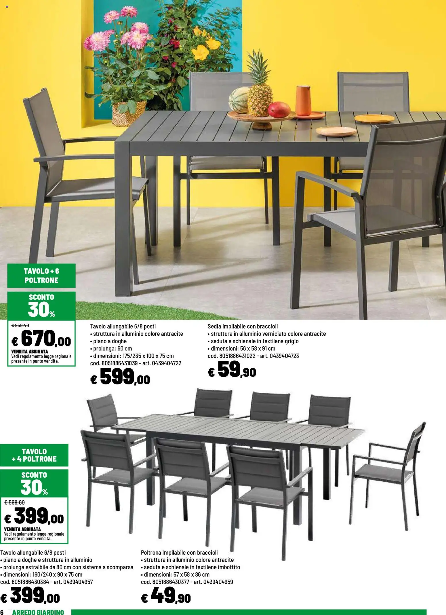 Volantino Iper del 20.04.2026 | Pagina: 6 | Prodotti: Alluminio, Poltrona, Tavolo, Sedia
