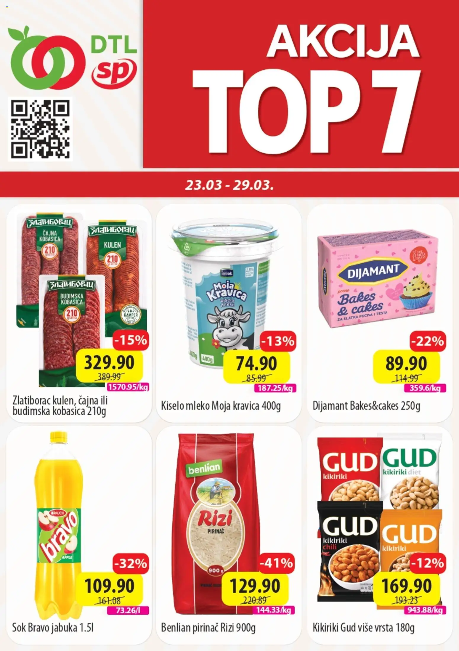 Senta Promet katalog - važi od 23.03.2026 | Strana: 1 | Proizvode: Budimska kobasica, Sok, Kobasica, Pirinač