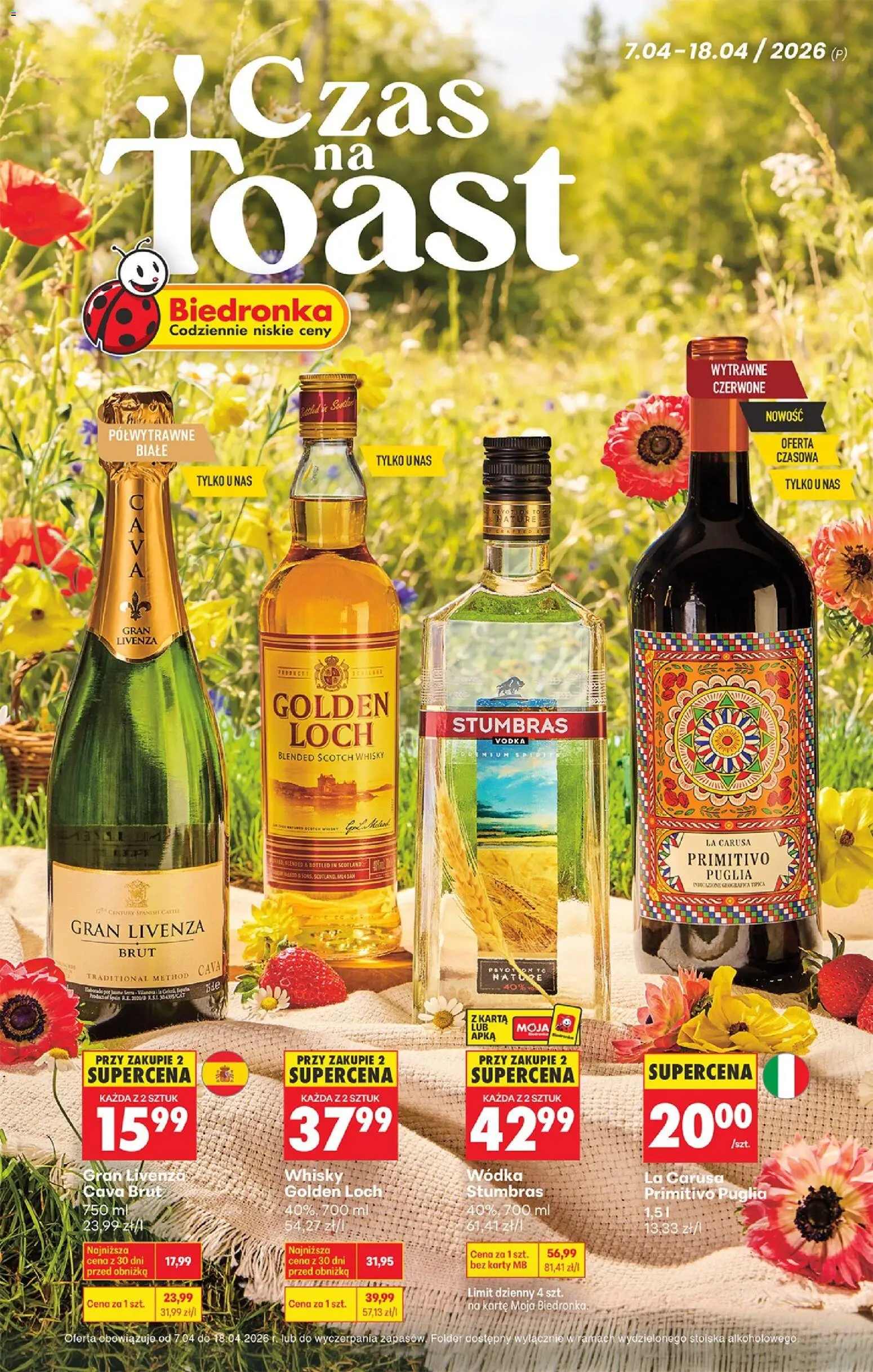 Biedronka gazetka - Czas na toast od 07.04.2026 | Strona: 1 | Produkty: Karta, Por, Wódka Stumbras, Vodka
