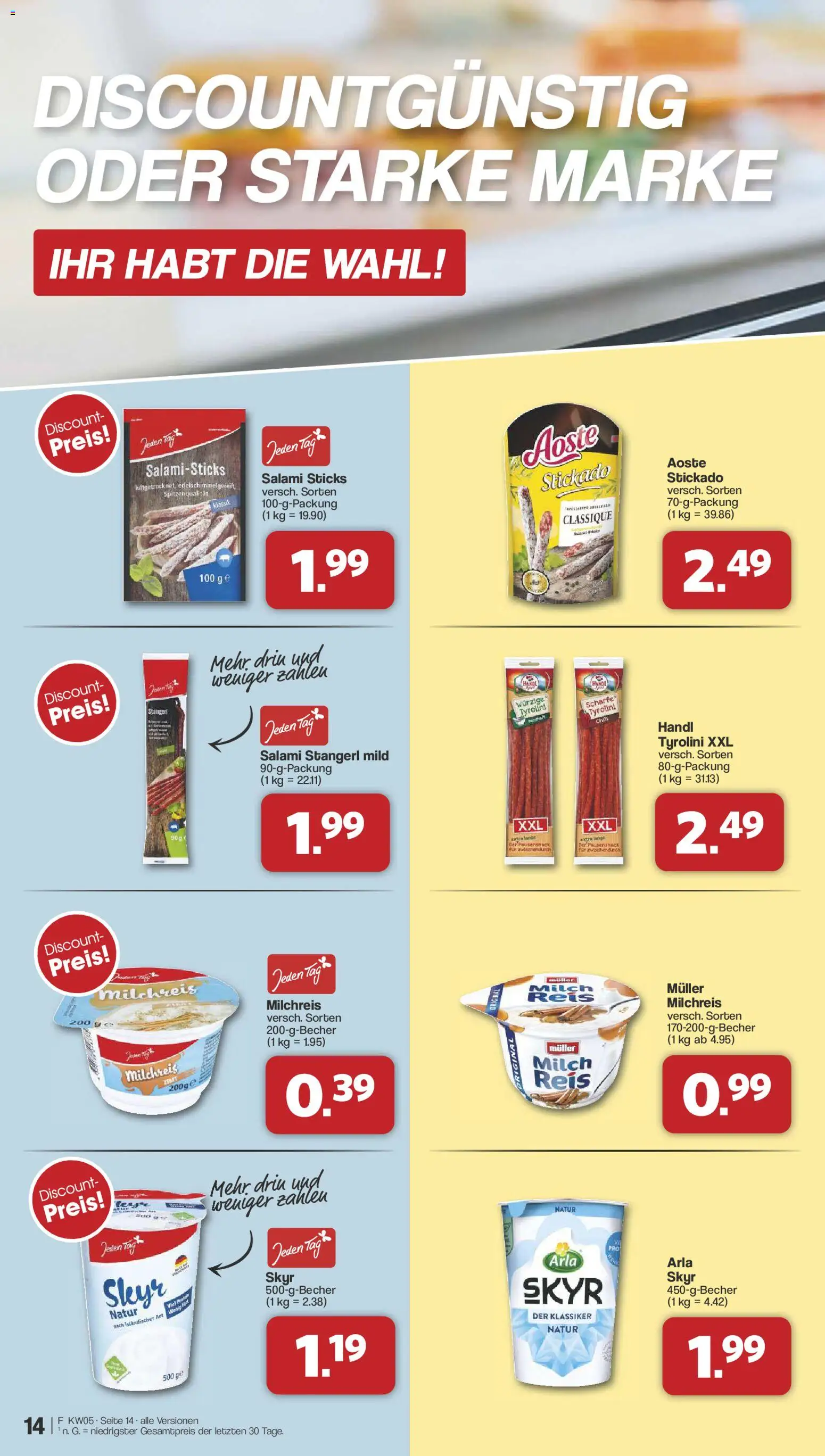 Famila Nordwest Prospekt 	 – gültig ab 26.01.2026 | Seite: 14 | Produkte: Milch, Arla skyr, Salami, Reis