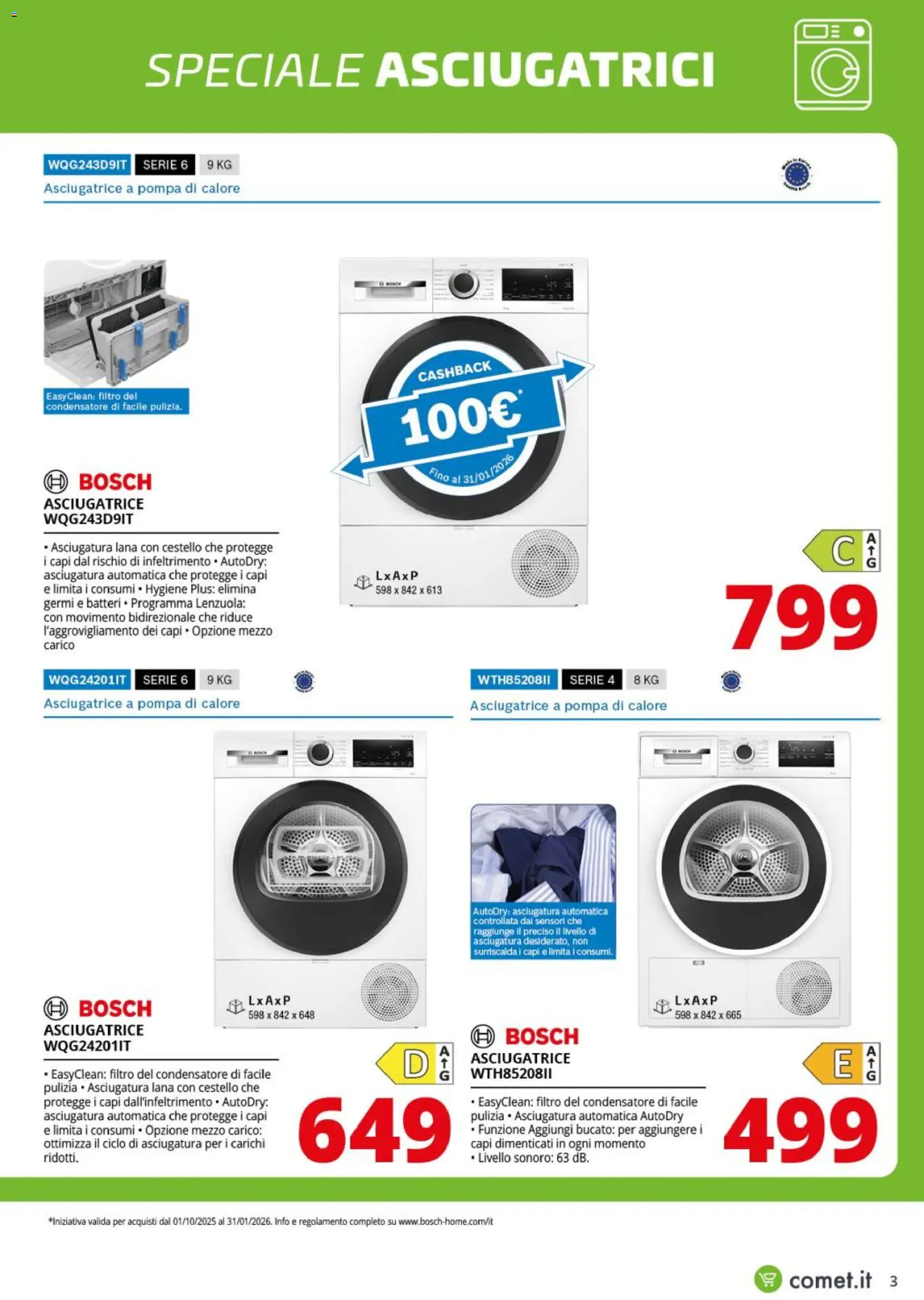 Volantino Comet del 28.10.2025 | Pagina: 3 | Prodotti: Asciugatrice, Lenzuola
