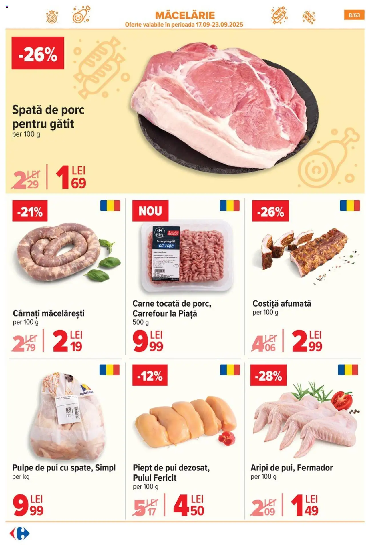 Noul catalog Carrefour – valabil de la 17.09.2025 | Pagină: 8 | Produse: Hacıyatmaz Kedi Oyuncağı, Carne tocată, Cârnați