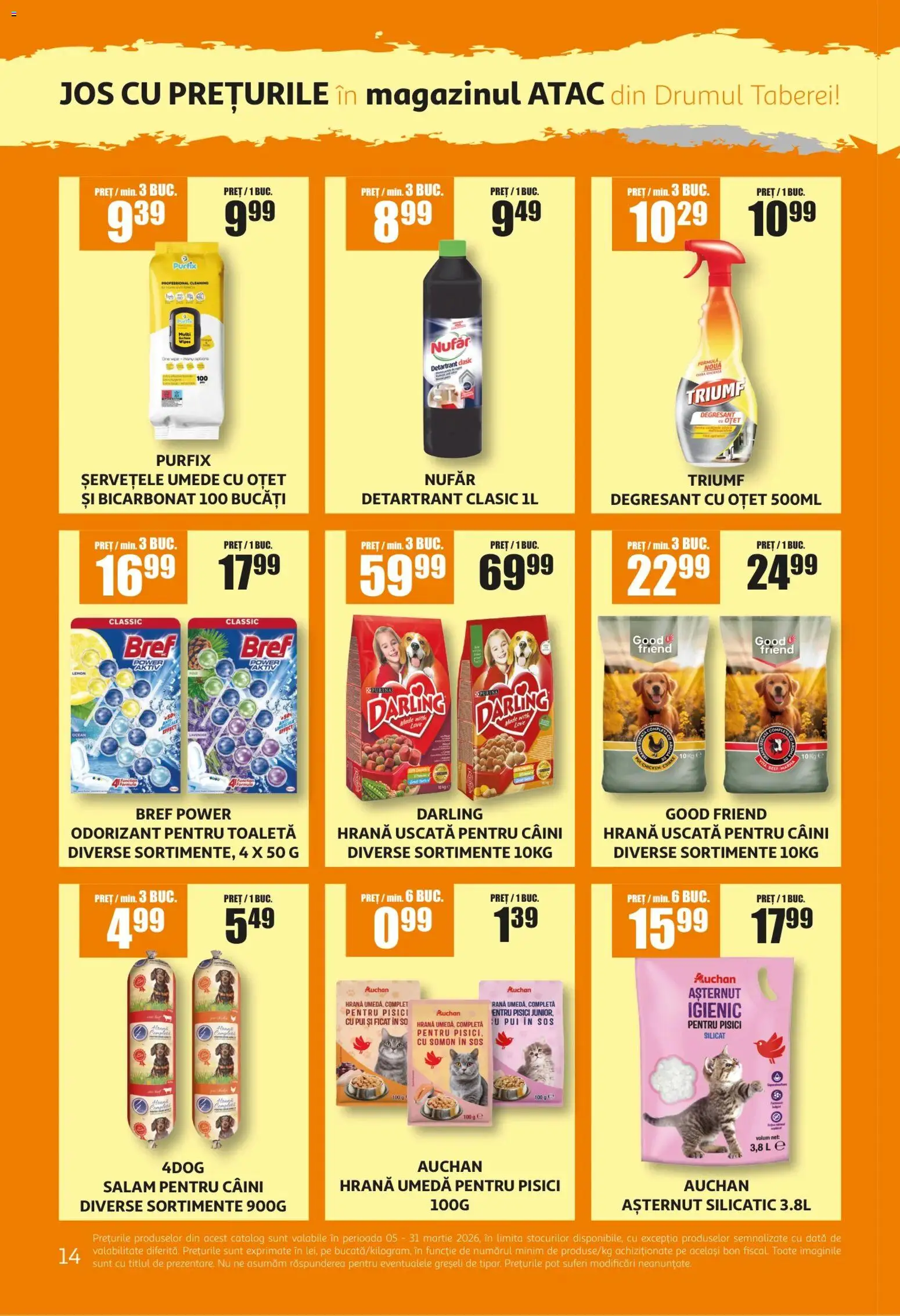 Noul catalog ATAC – valabil de la 05.03.2026 | Pagină: 14 | Produse: Toaletă, Oțet, Salam, Sos