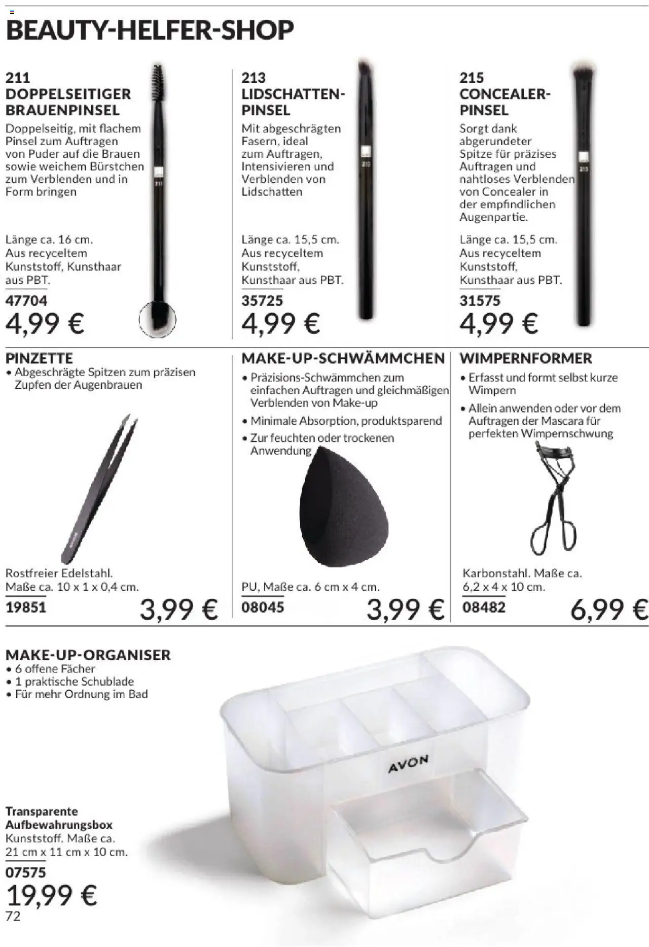 AVON Katalog August 2025 - gültig ab dem 01.08.2025 | Seite: 74 | Produkte: Pinsel, Lidschatten, Pinzette, Mascara