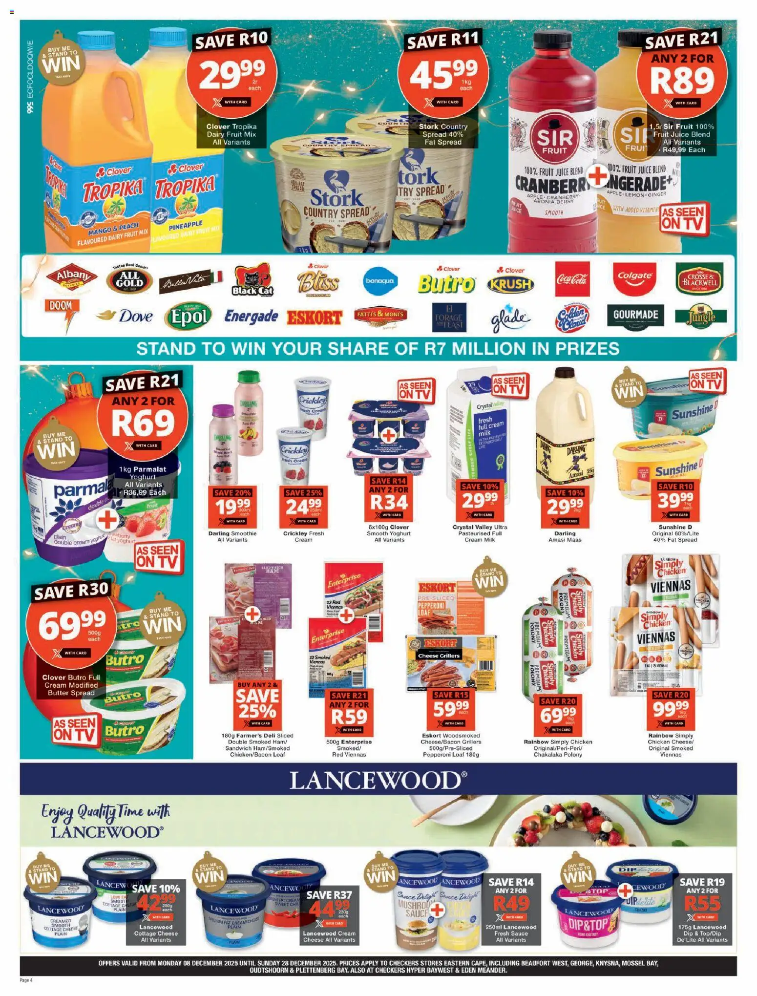 New Checkers catalogue – valid from 08.12.2025 | Page: 4 | Products: TV, Cheese, Fat spread, Fruit