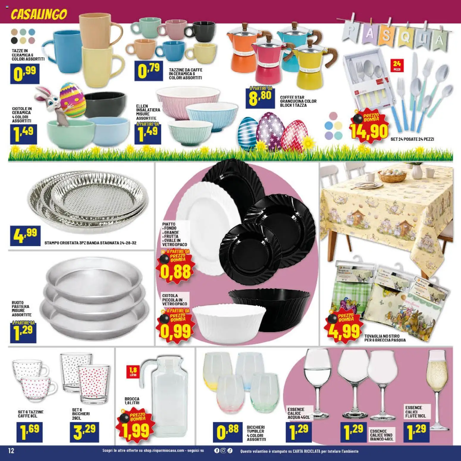 Volantino RisparmioCasa del 26.03.2026 | Pagina: 12 | Prodotti: Posate, Vino, Tovaglia, Ciotola