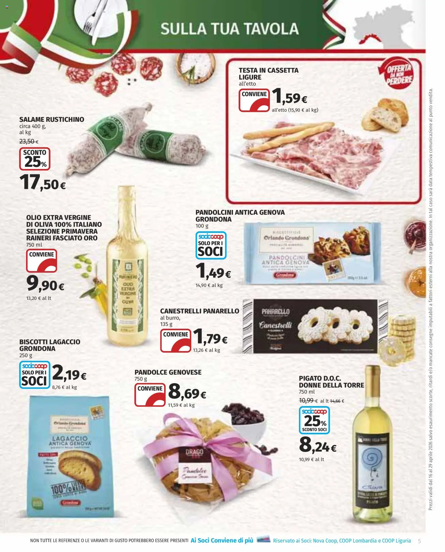 Volantino COOP del 16.04.2026 | Pagina: 5 | Prodotti: Biscotti, Olio, Data, Olio extra vergine