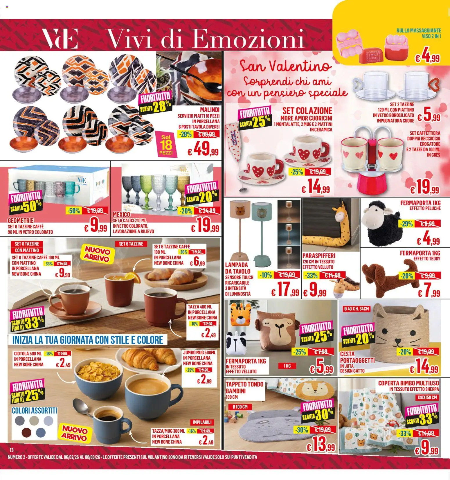 Volantino Satur del 06.02.2026 | Pagina: 13 | Prodotti: Rullo, Tavolo, Ciotola, Lampada