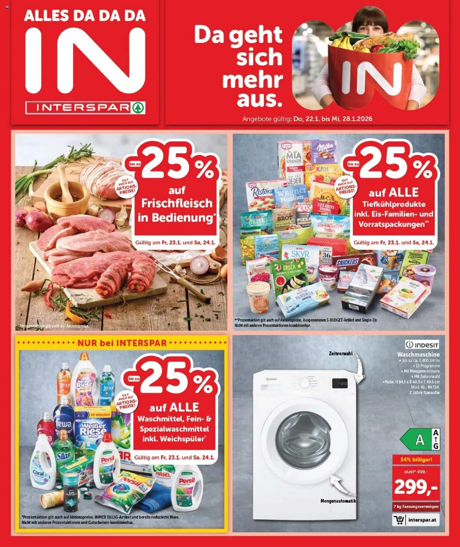 Interspar Flugblatt - Burgenland gültig ab 22.01.2026 | Seite: 1 | Produkte: Waschmaschine, Brot, Pizza