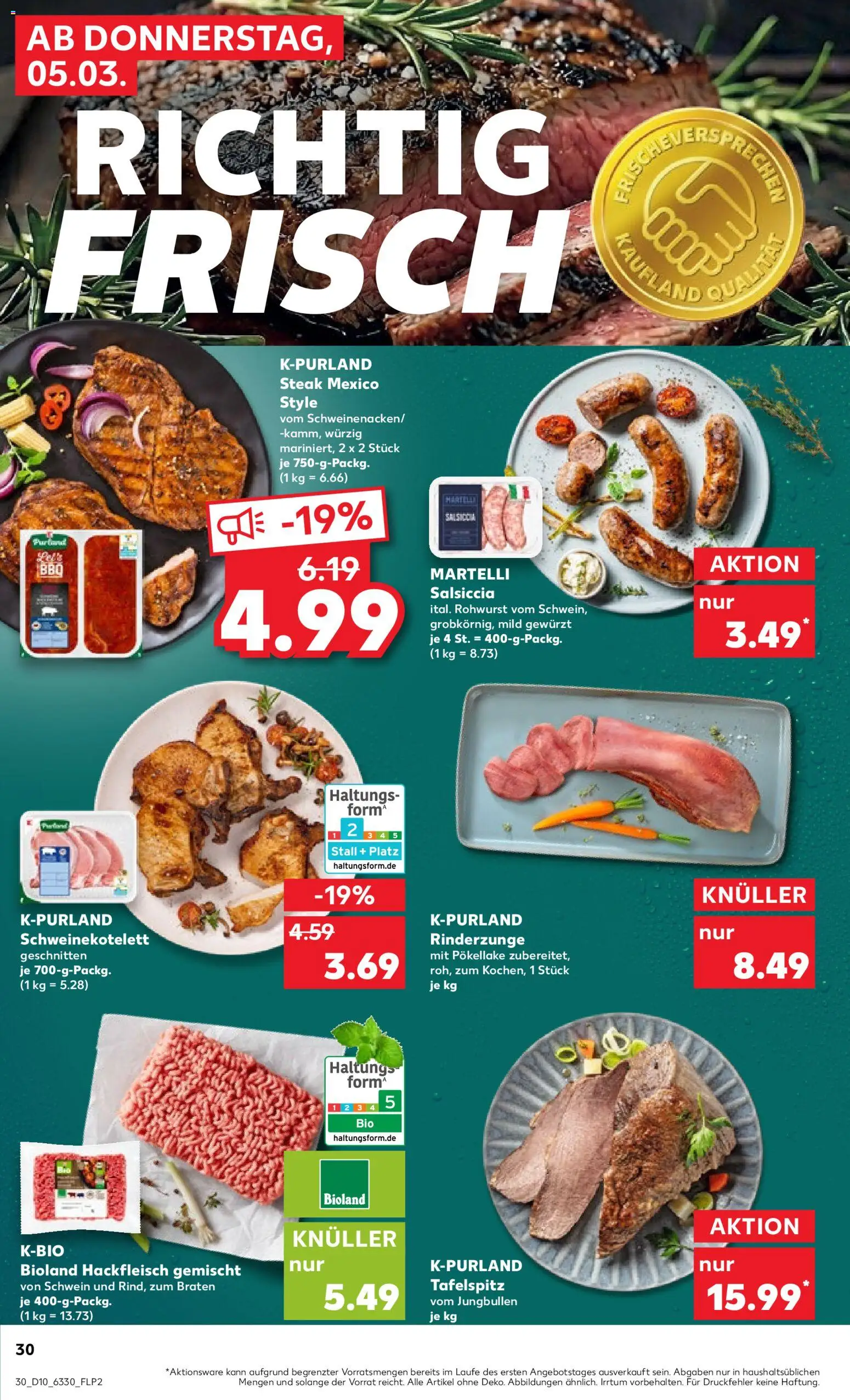 Kaufland prospekt Kiel	 – gültig ab 05.03.2026 | Seite: 30 | Produkte: Tafelspitz, Steak, Hackfleisch