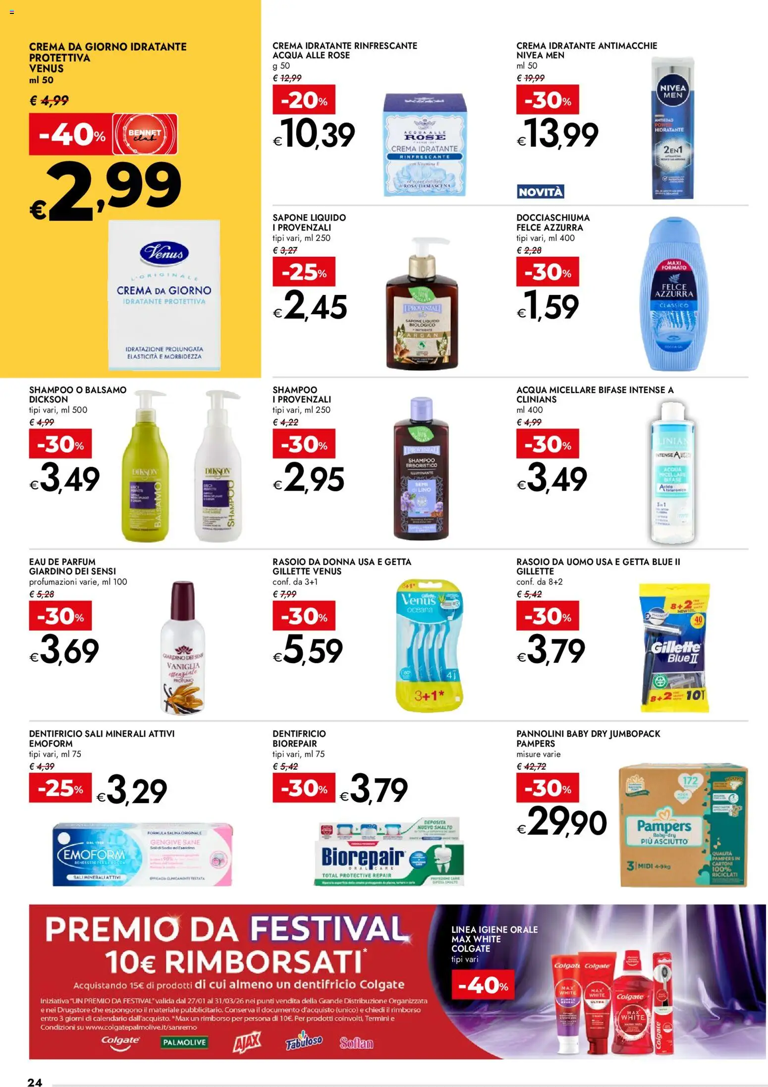 Volantino bennet del 12.02.2026 | Pagina: 24 | Prodotti: Shampoo, Balsamo, Crema, Acqua