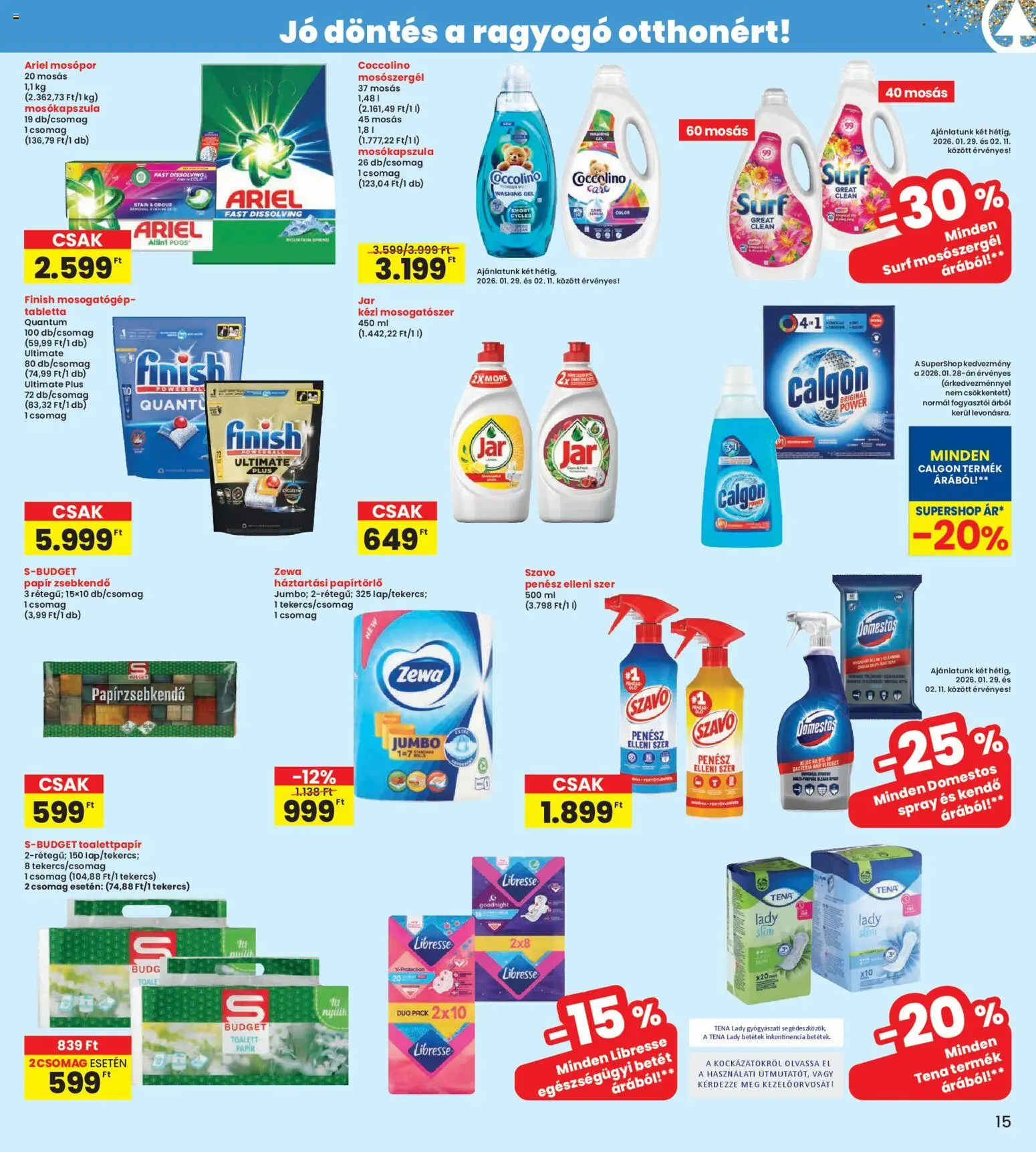 Interspar akciós ujság - amely érvényes a következő dátumtól: 29.01.2026 | Oldal: 15 | Termékek: Mosogatógép, Mosókapszula, Mosópor, Mosogatógép tabletta