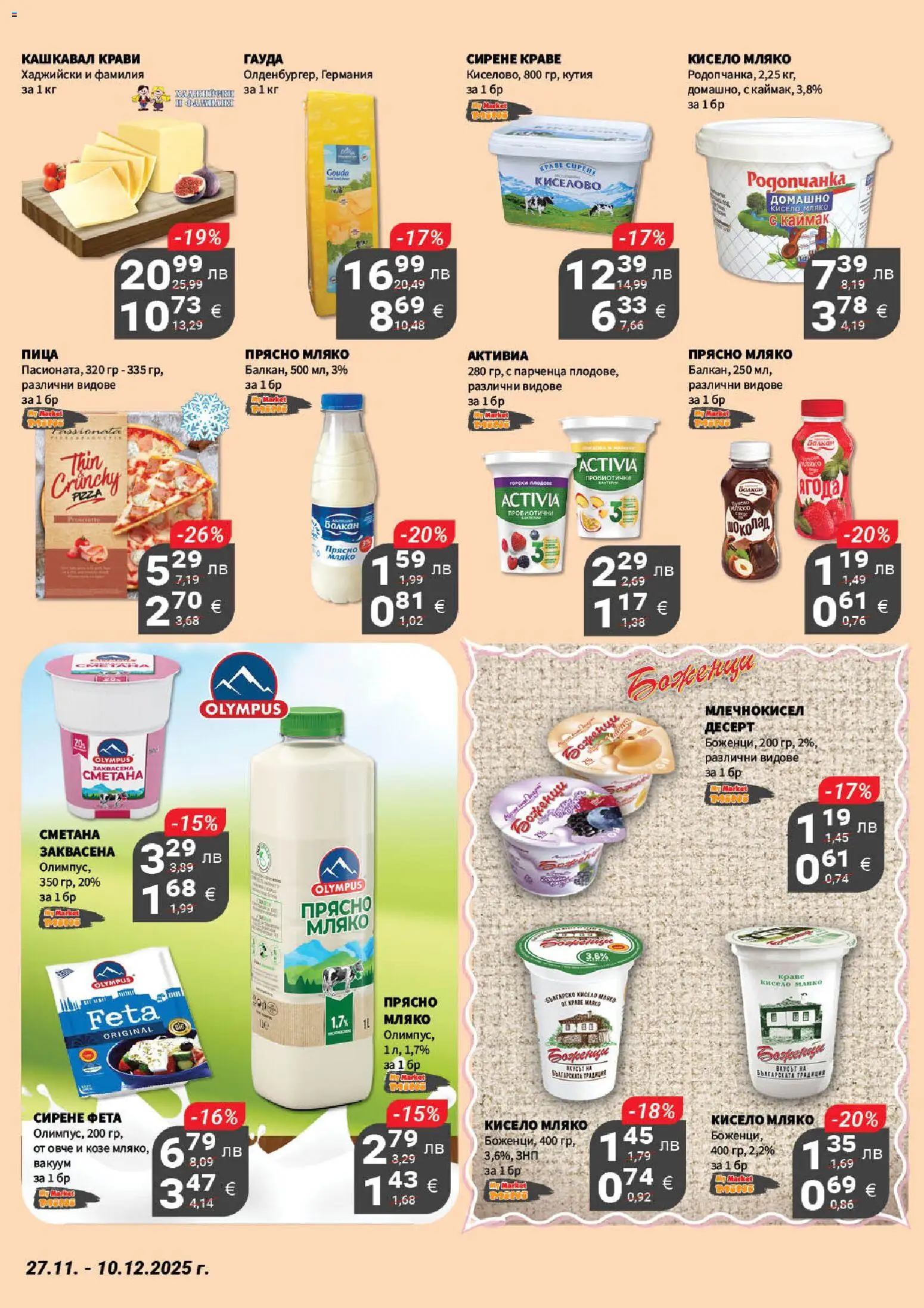 {H1} | Страница: 11 | Продукти: Пица, Плодове, Мляко, Сирене