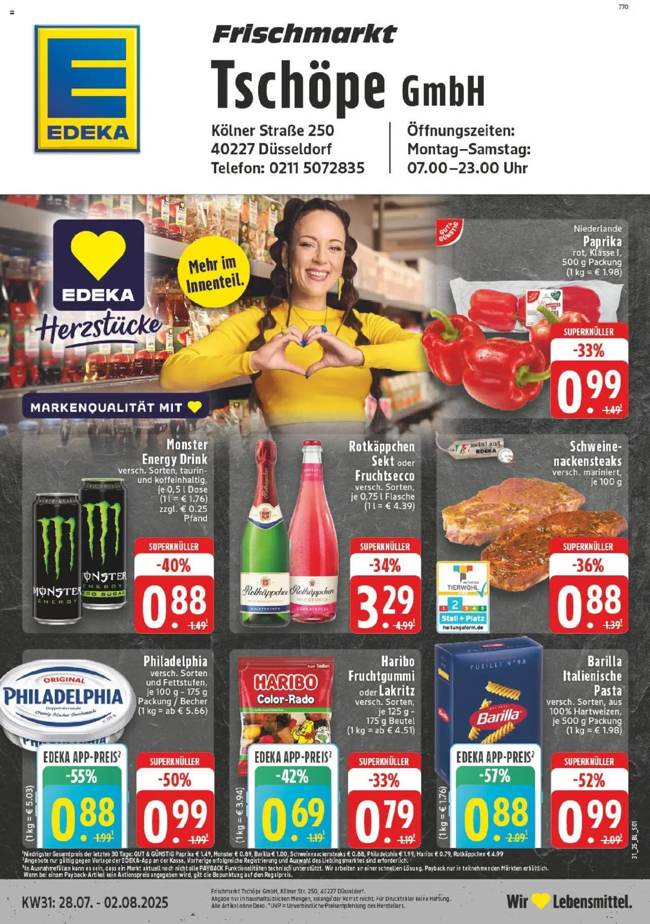 Edeka prospekt Düsseldorf	 - gültig ab dem 27.07.2025 | Seite: 1 | Produkte: Energy, Barilla, Paprika, Telefon