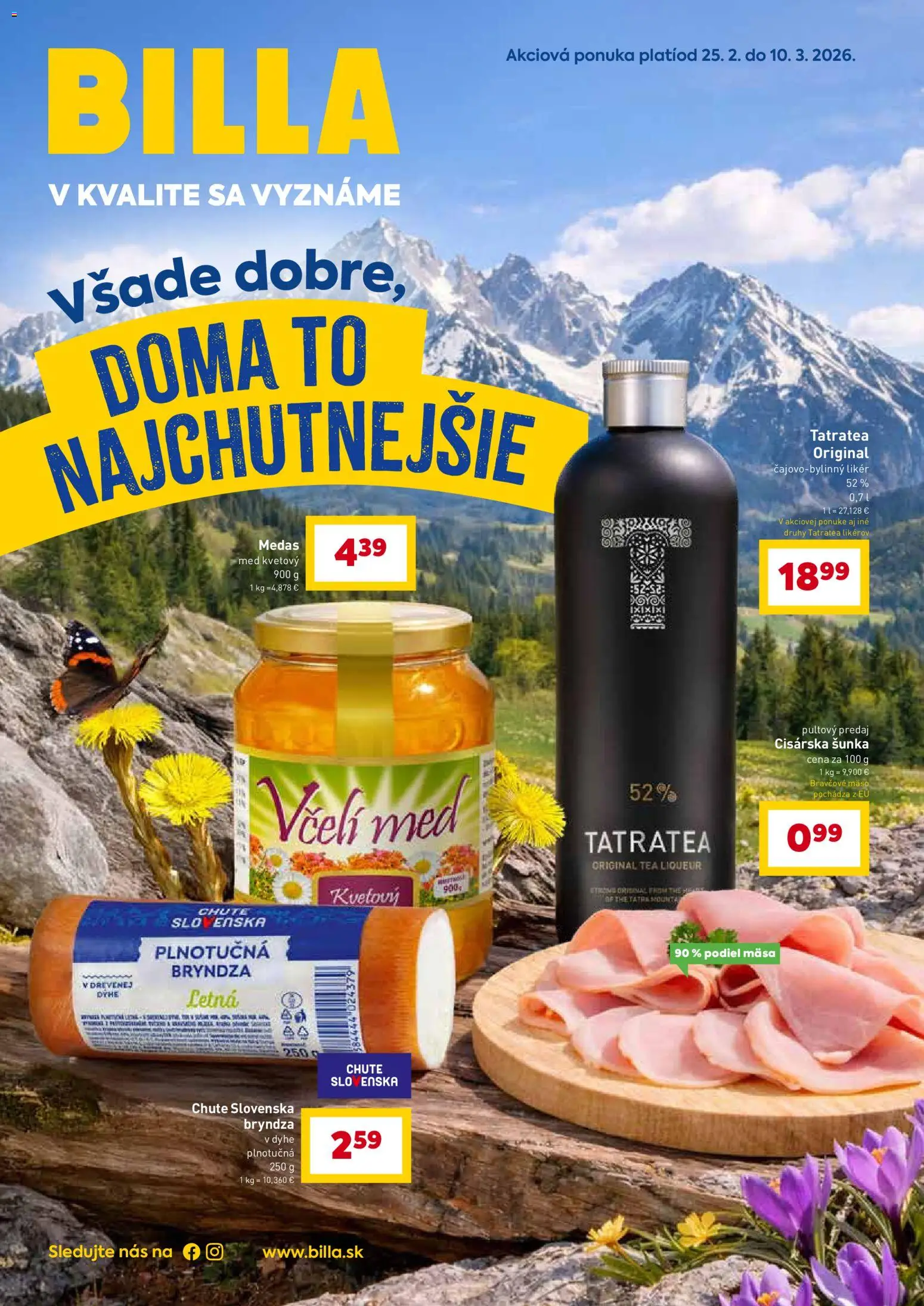 Nové Billa akcie – leták je platný od 25.02.2026 | Strana: 1 | Produkty: Šunka, Bryndza, Bravčové mäso, Med