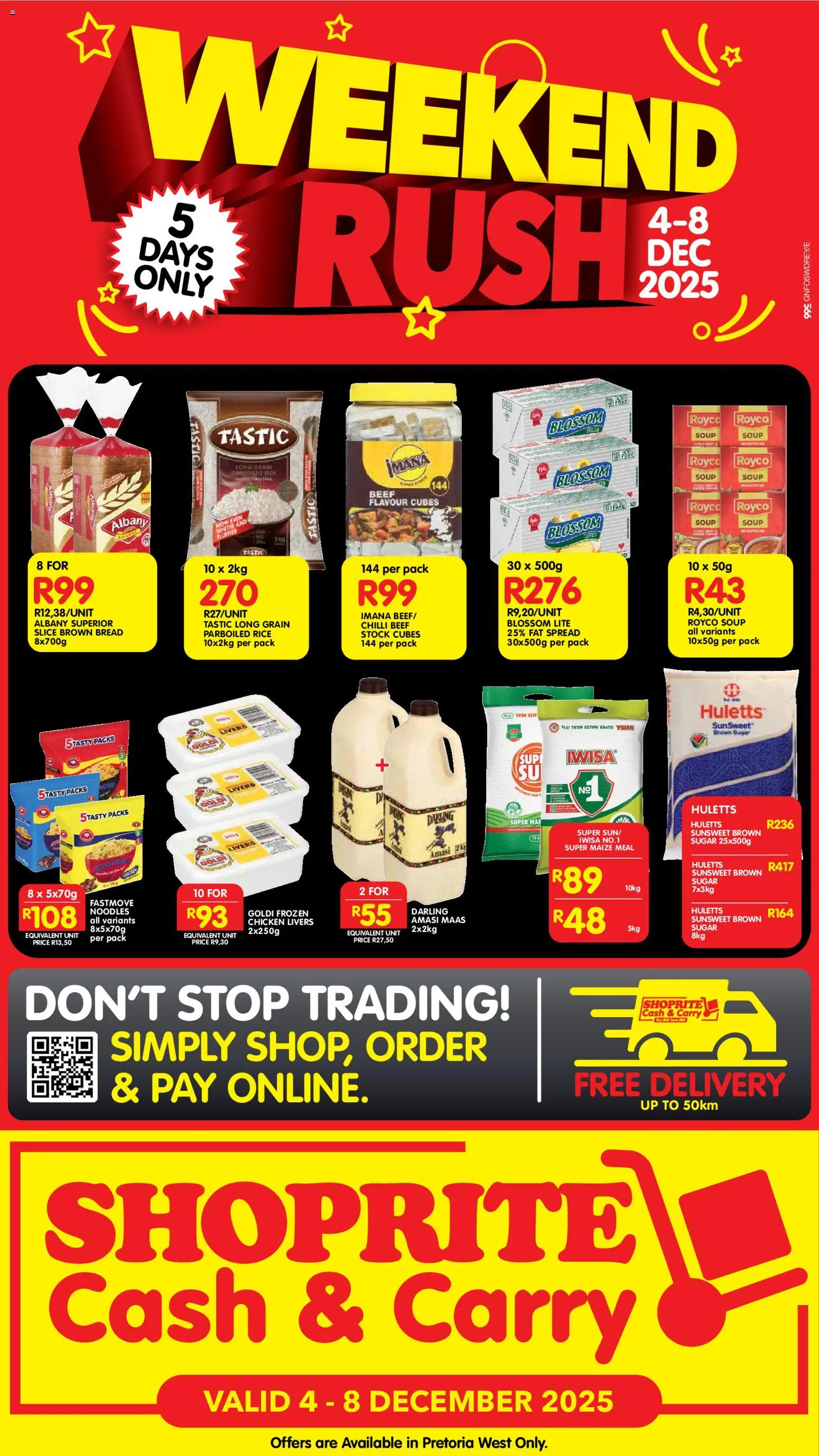 New Shoprite catalogue – valid from 04.12.2025 | Page: 1 | Products: Bread, Noodles, Fat spread, Sugar