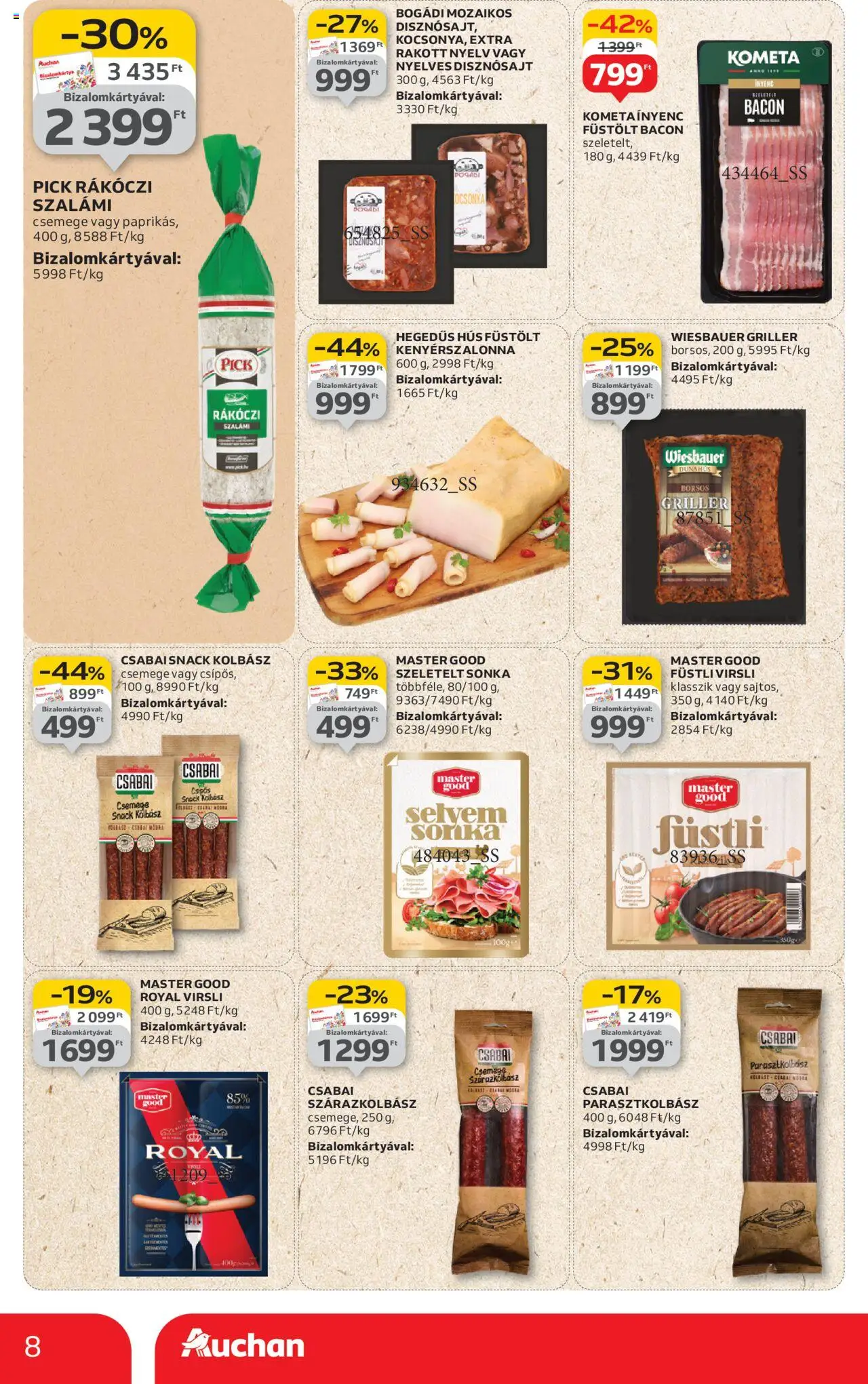 Auchan akciós ujság - amely érvényes a következő dátumtól: 07.08.2025 | Oldal: 8 | Termékek: Virsli, Rákóczi szalámi, Pick, Szalámi