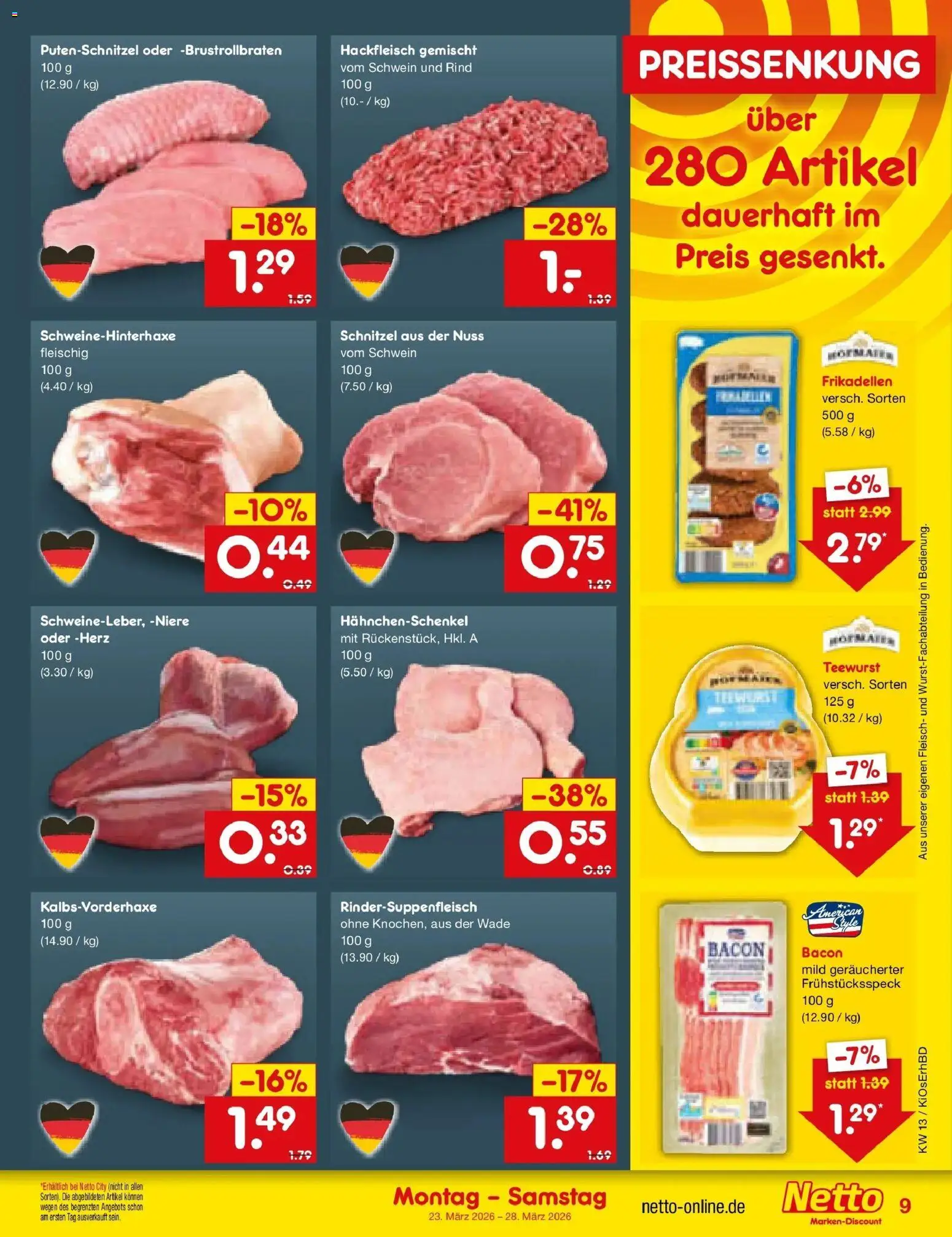 Netto Marken-Discount Prospekt Ergolding	 – gültig ab 23.03.2026 | Seite: 9 | Produkte: Schnitzel, Putenschnitzel, Fleisch, Hackfleisch