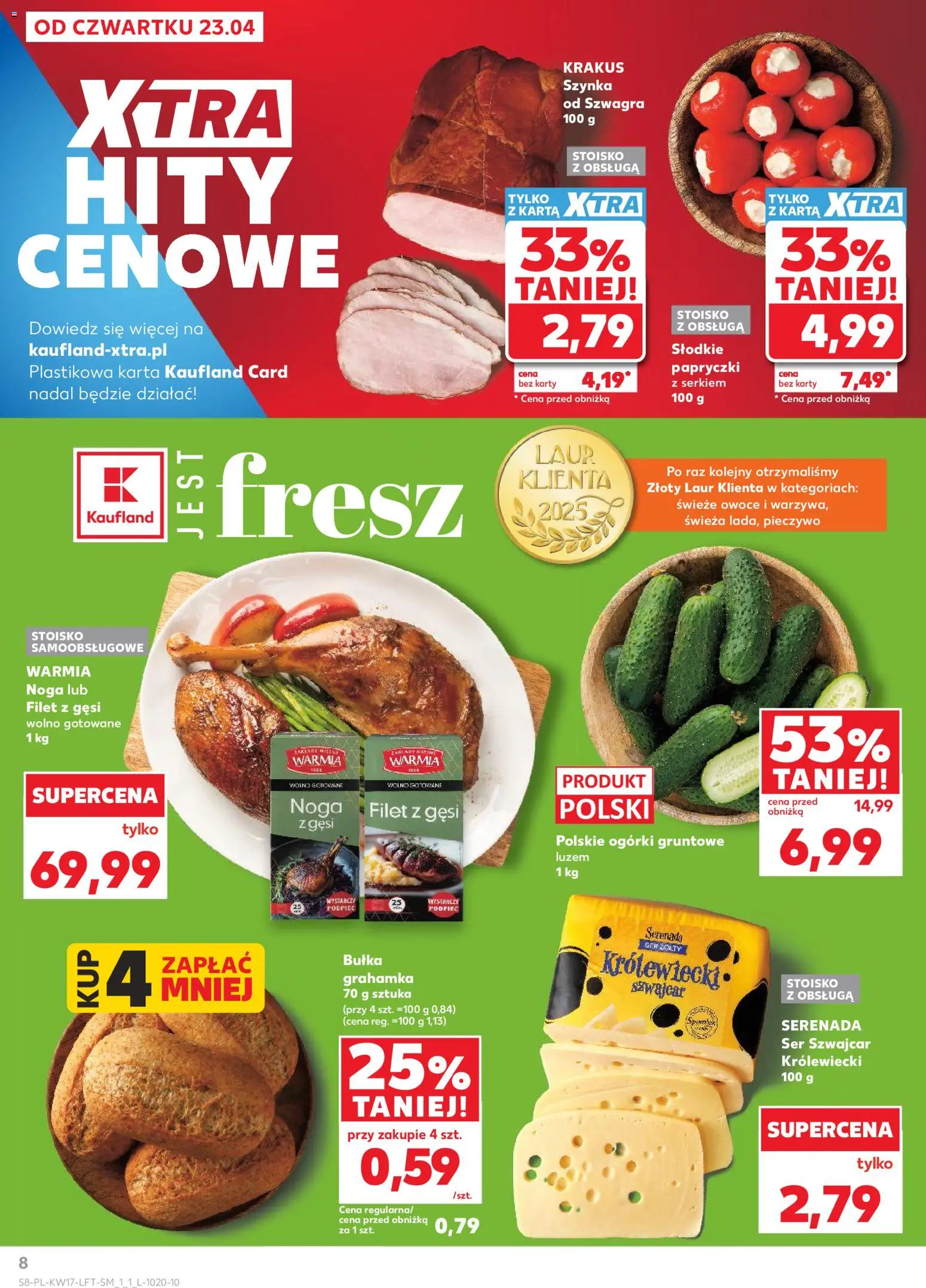 Kaufland gazetka od 23.04.2026 | Strona: 8 | Produkty: Karta, Szynka, Ser, Ogórki