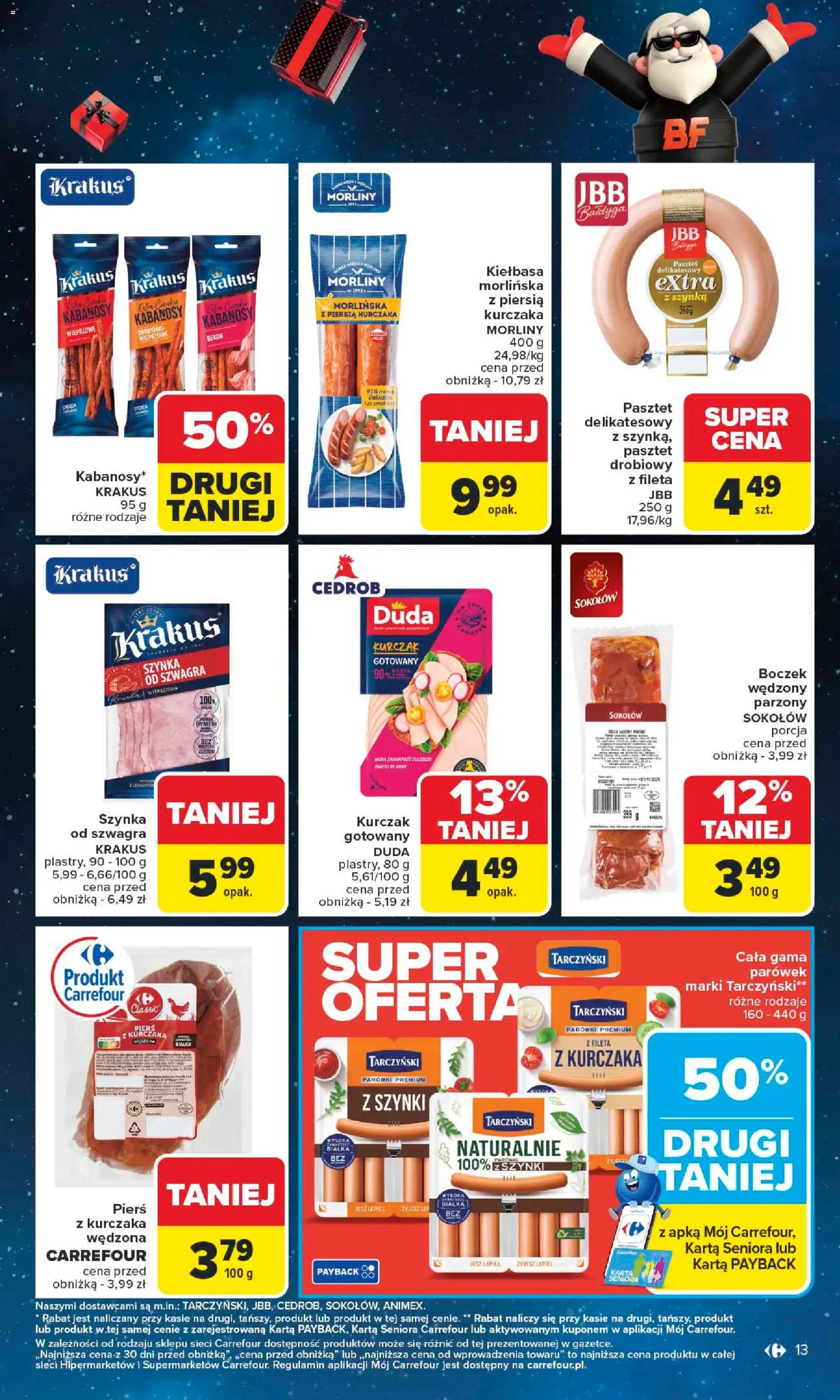Carrefour Black Friday od 24.11.2025 | Strona: 13 | Produkty: Karta, Pierś z kurczaka, Parówki, Szynka