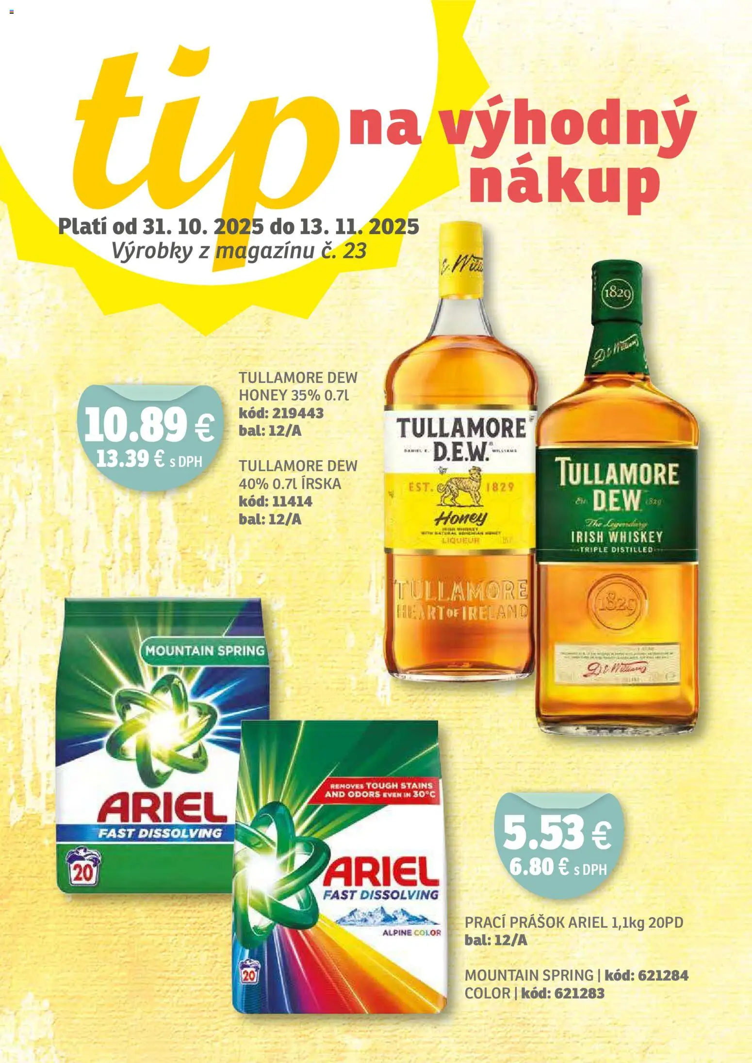 Nové Labaš akcie – leták je platný od 31.10.2025 | Strana: 14 | Produkty: Prací prášok, Ariel, Tullamore Dew