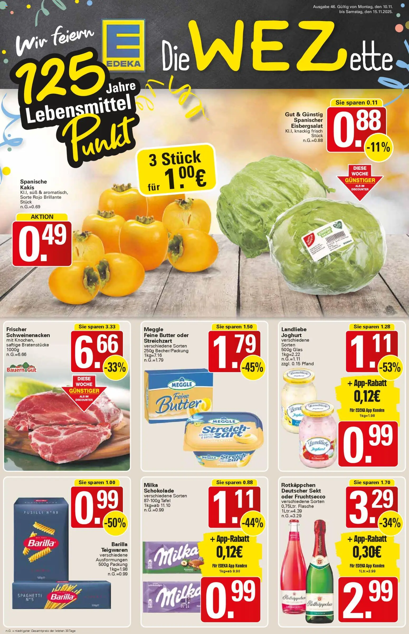 WEZ Prospekt – gültig ab 03.11.2025 | Seite: 1 | Produkte: Butter, Joghurt, Barilla, Fruchtsecco