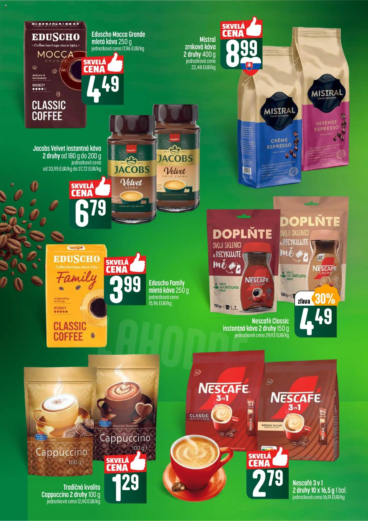 Nové COOP Jednota akcie – leták je platný od 22.01.2026 | Strana: 44 | Produkty: Jacobs Velvet, Káva, Nescafé Classic, Zrnková káva