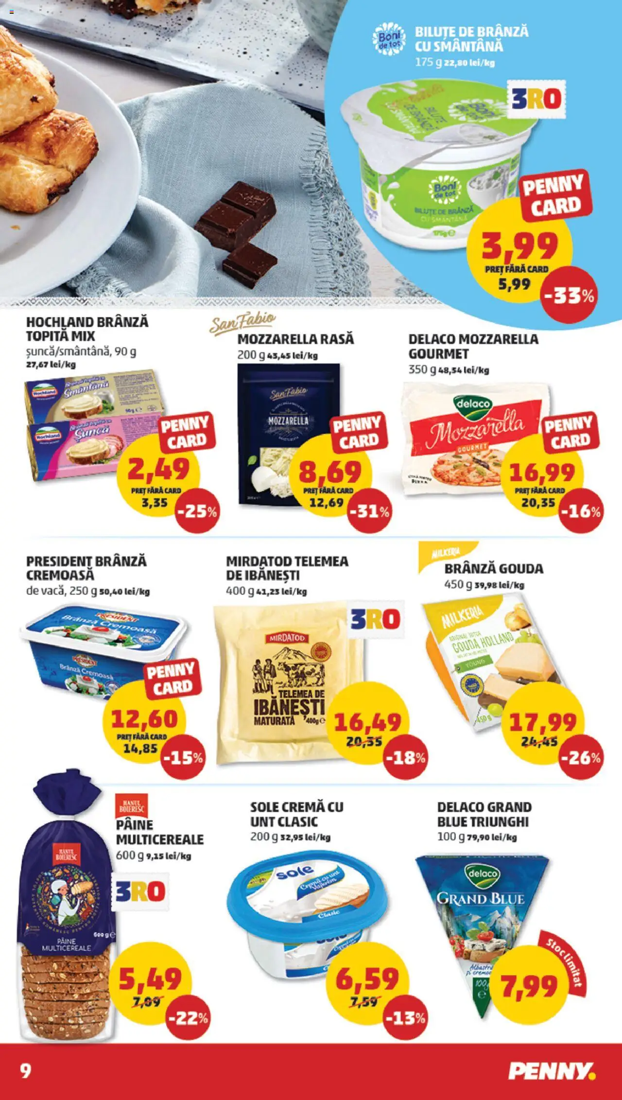 Noul catalog PENNY – valabil de la 08.10.2025 | Pagină: 9 | Produse: Mozzarella, Unt, Brânză, Pâine