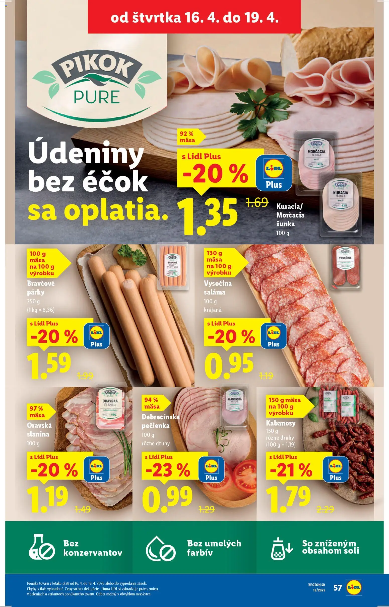 Nové Lidl akcie – leták je platný od 13.04.2026 | Strana: 55 | Produkty: Saláma, Šunka, Slanina, Párky